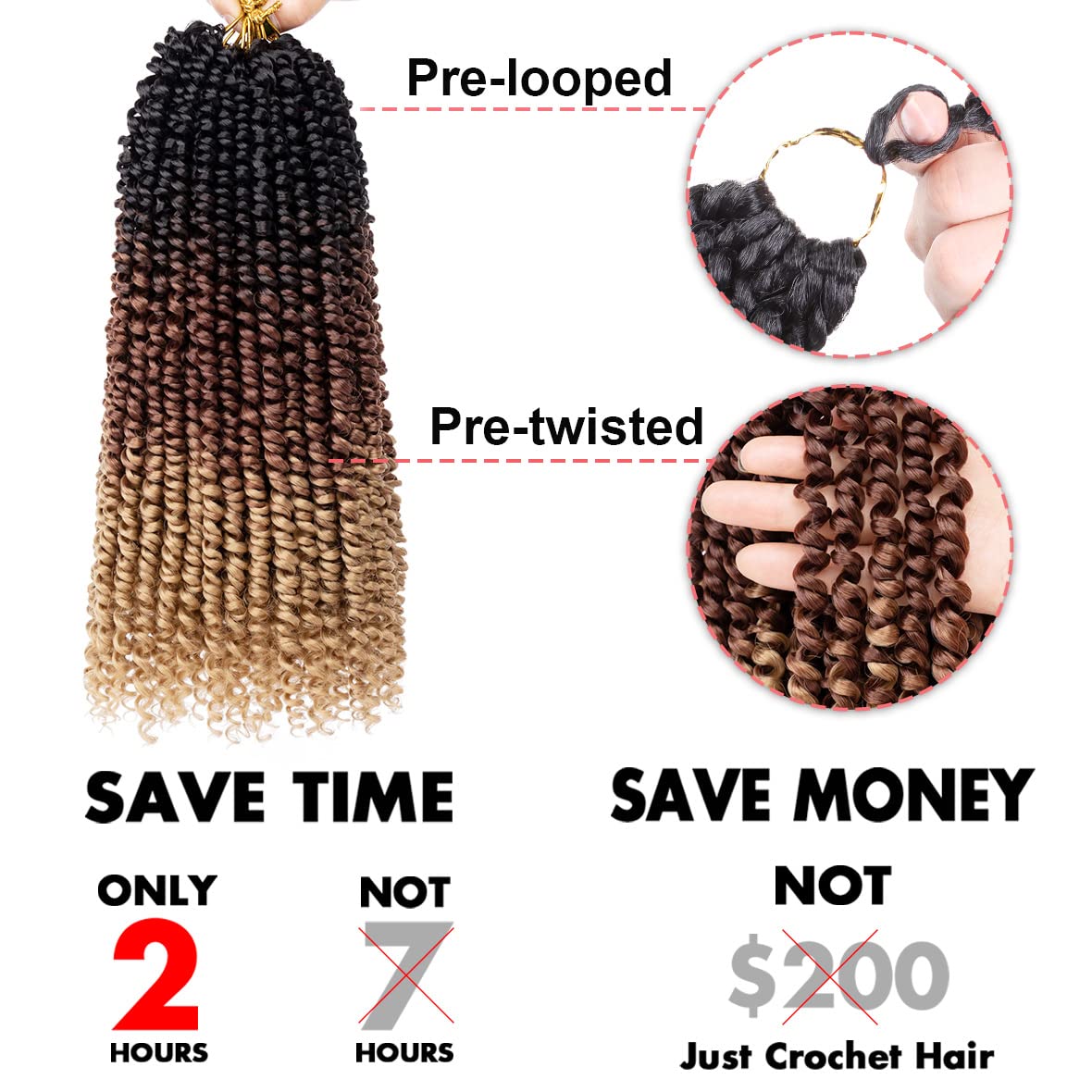 Leeven 10 Inch 3 Tones Pre Twisted Passion Twist Crochet Braids Hair 8 Packs Pre-Looped Short Passion Twists Hair 1B/30/27# Ombr
