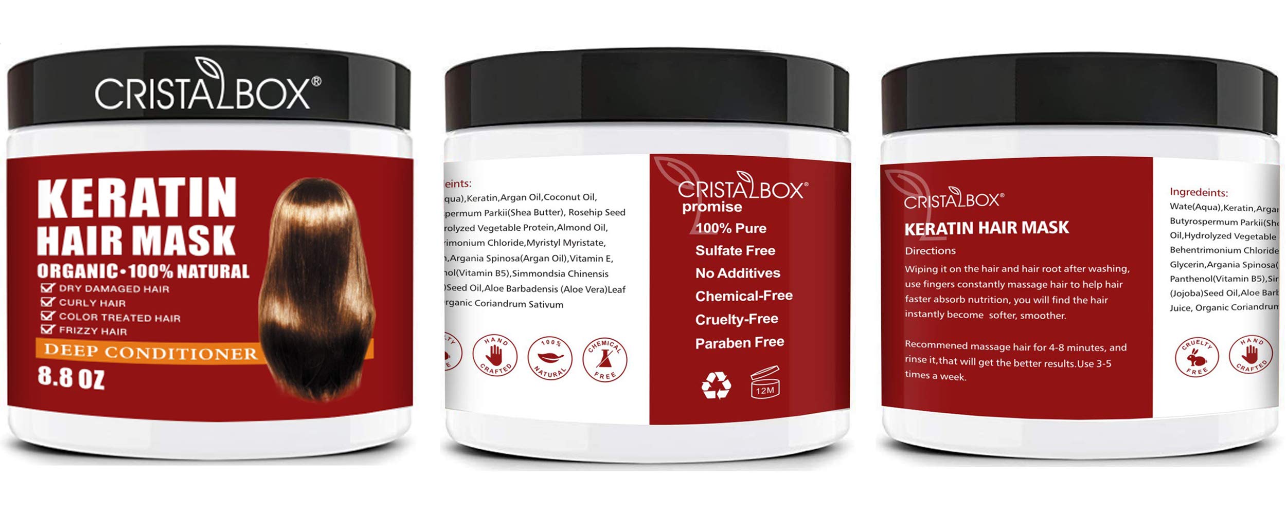 CRISTALBOX Keratin Hair Mask,Deep Repair Damage Root, 250ml Mask for Dry Damaged Hair,Hair Treatment & Scalp Treatment,Natural D