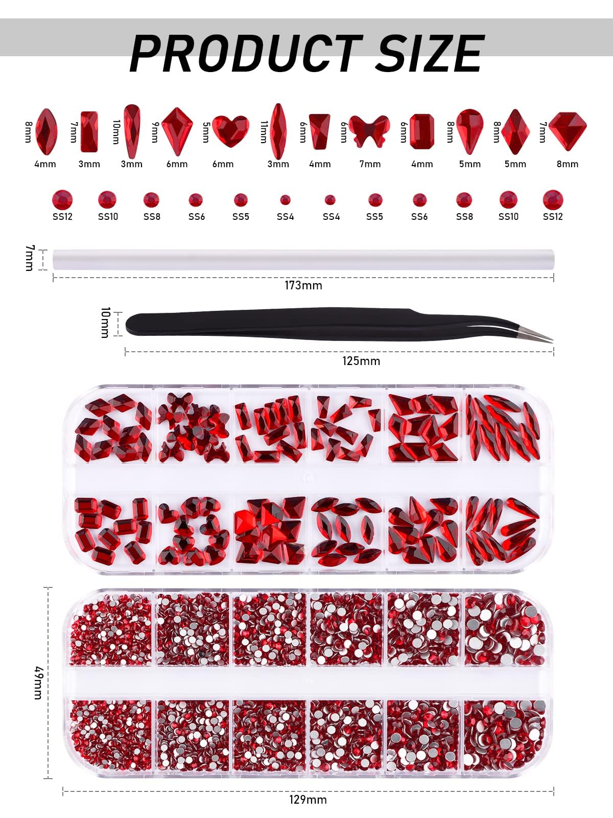 Ebanku 3120Pcs Red Nail Gems, Valentine'S Day Nail Rhinestones Jewel Kit Mixed Shape Crystal Diamonds With Tweezers And Wax Pen