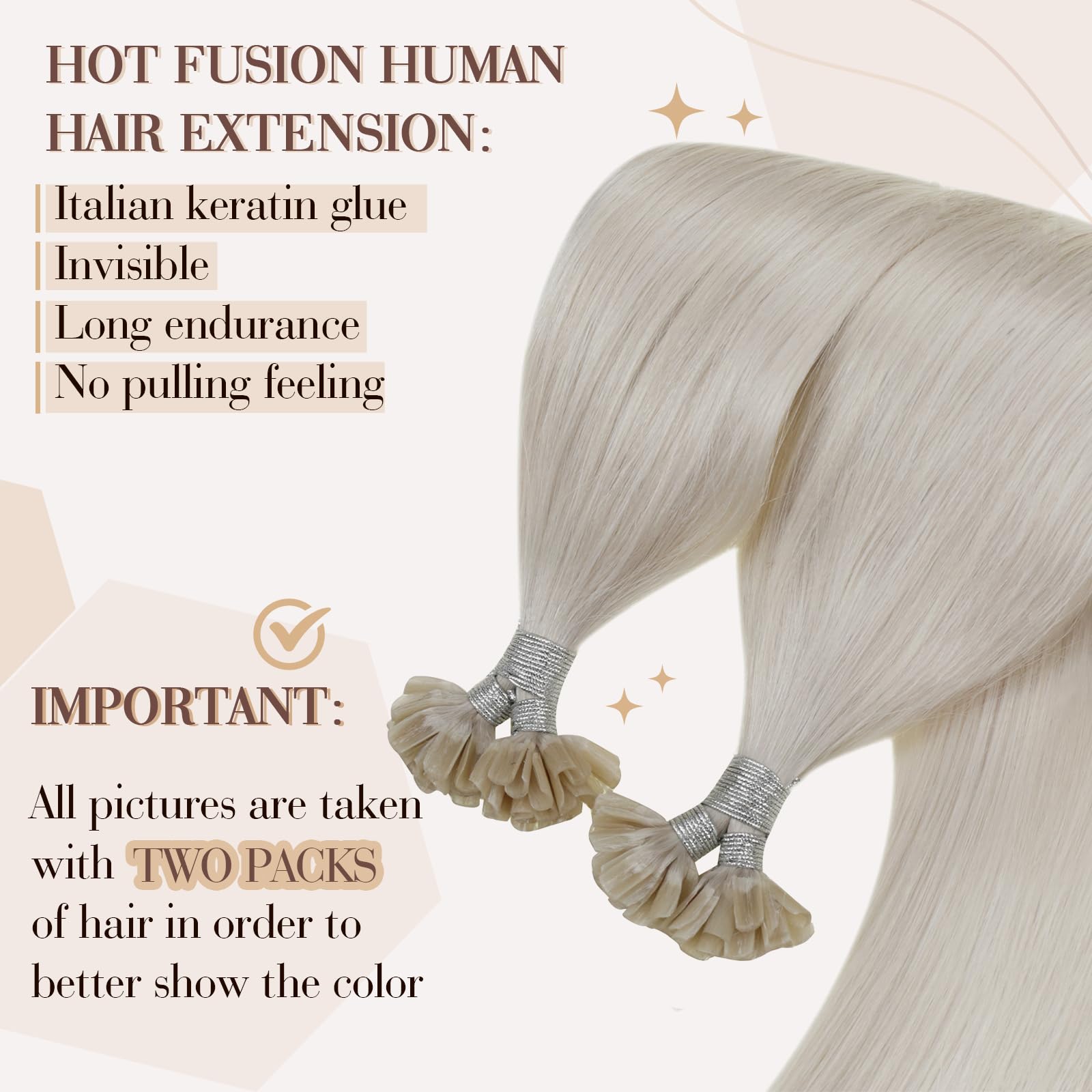 Hetto Ktip Human Hair Extensions #60 Platinum Blonde U Tip Hair Extensions Human Hair Pre Bonded K Tip Hair Extensions Real Huma