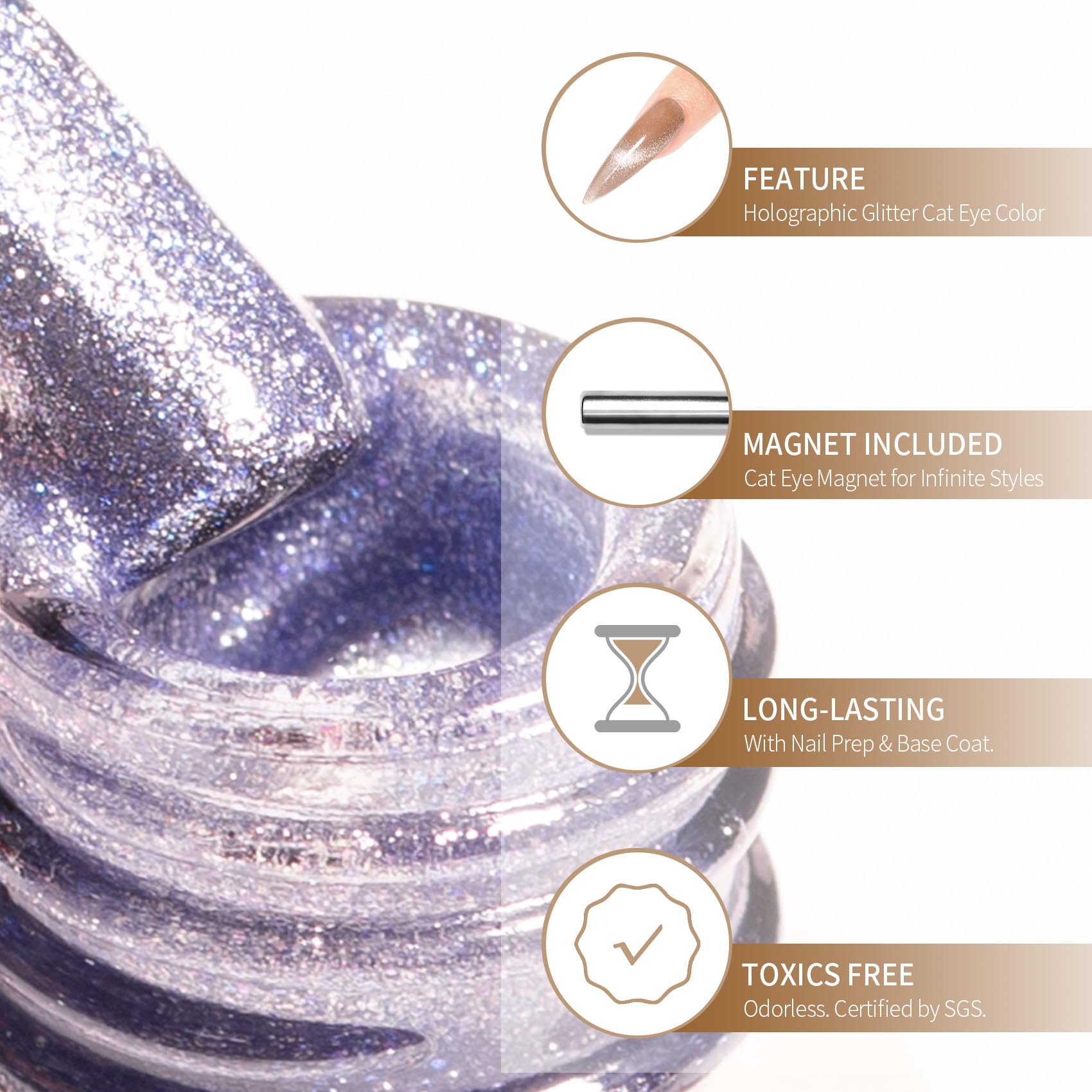 Maychao 15Ml Cat Eye Gel Nail Polish 1Pc Violet Gel Polish With Magnet Soak Off Holographic Magnetic Nail Polish For Nail Art Ma