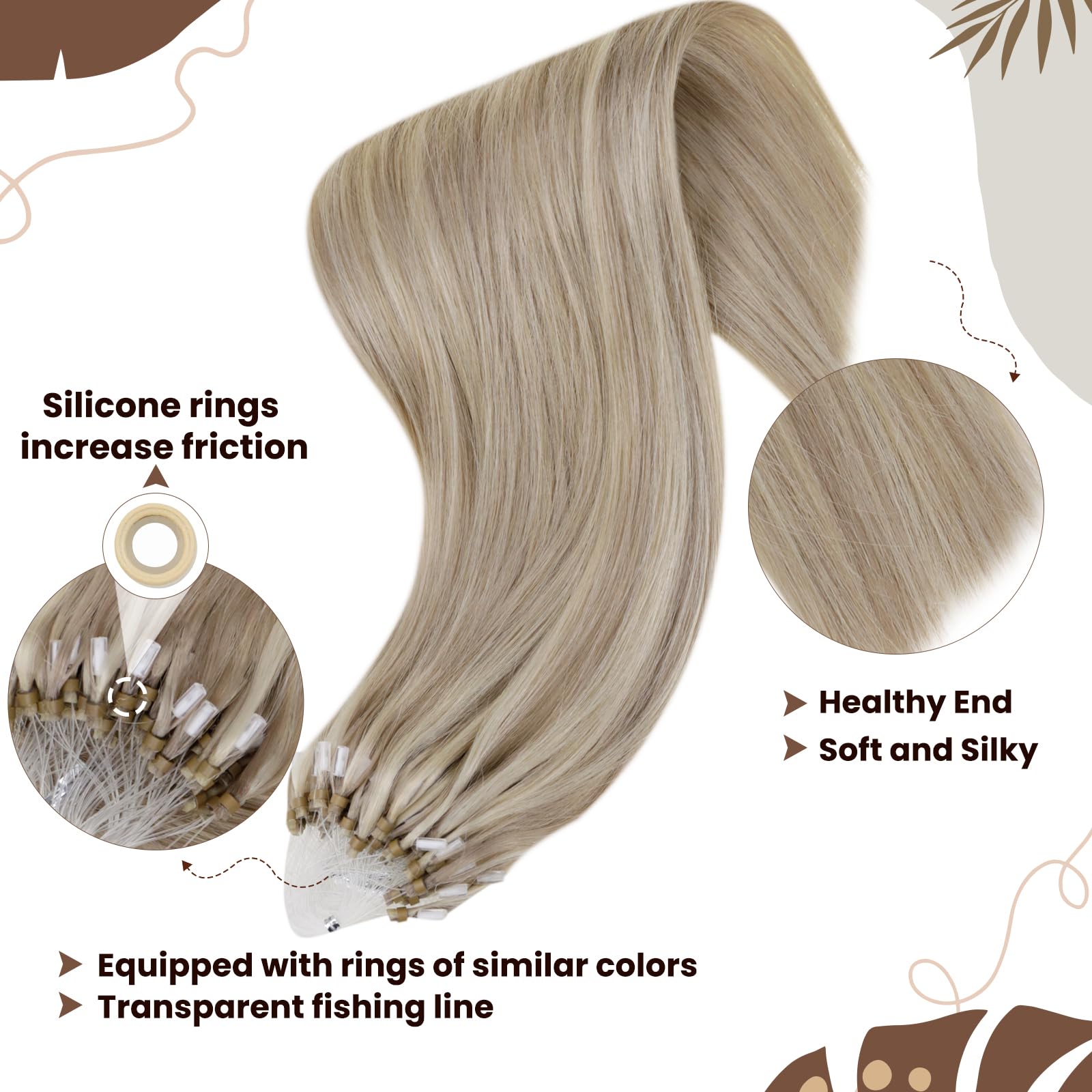 Hetto Micro Loop Hair Extensions Human Hair Micro Ring Hair Extensions Natural Micro Link Hair Extensions #17/23 Dirty Blonde Hi