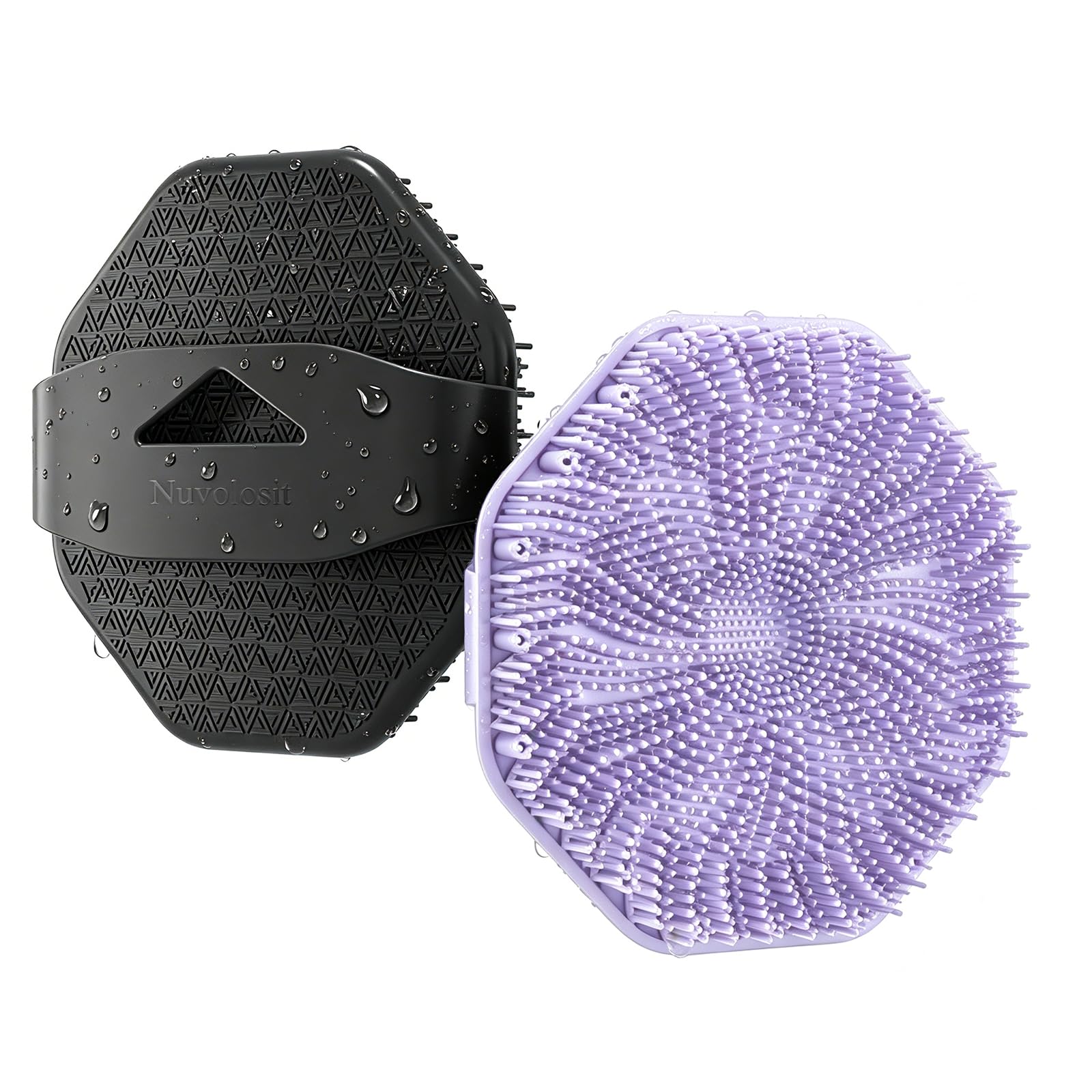 Silicone Body Scrubber 2 Counts, Exfoliating Brush(Black+Purple)