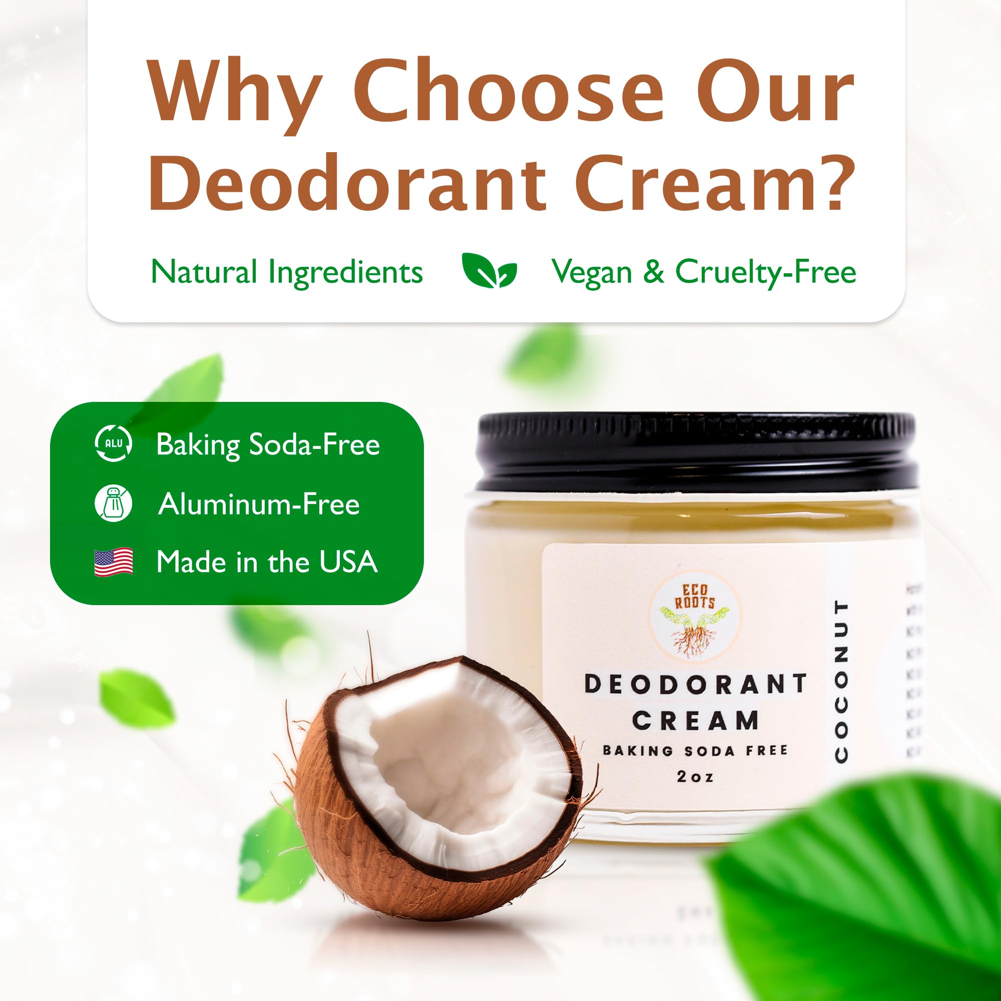 ECO ROOTS Natural Deodorant for Women & Men | Organic Deodorant Cream Non Aluminum | Baking Soda Free Healthy Deoderant for Body