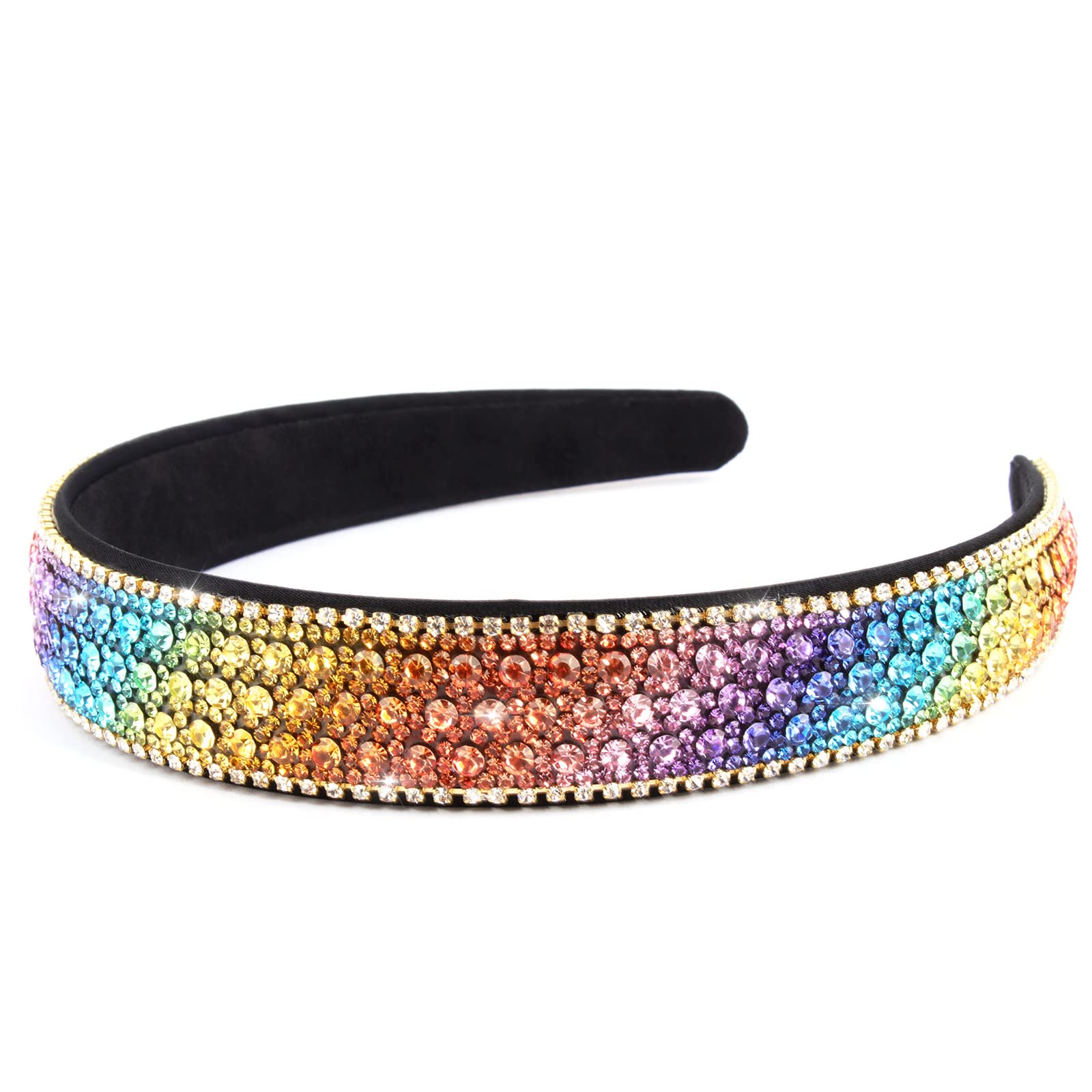 Wecoe Rhinestone Headband - Colorful Rainbow Bling Diamond Glitter Sparkly Hair Accessory Gift for Girls & Women