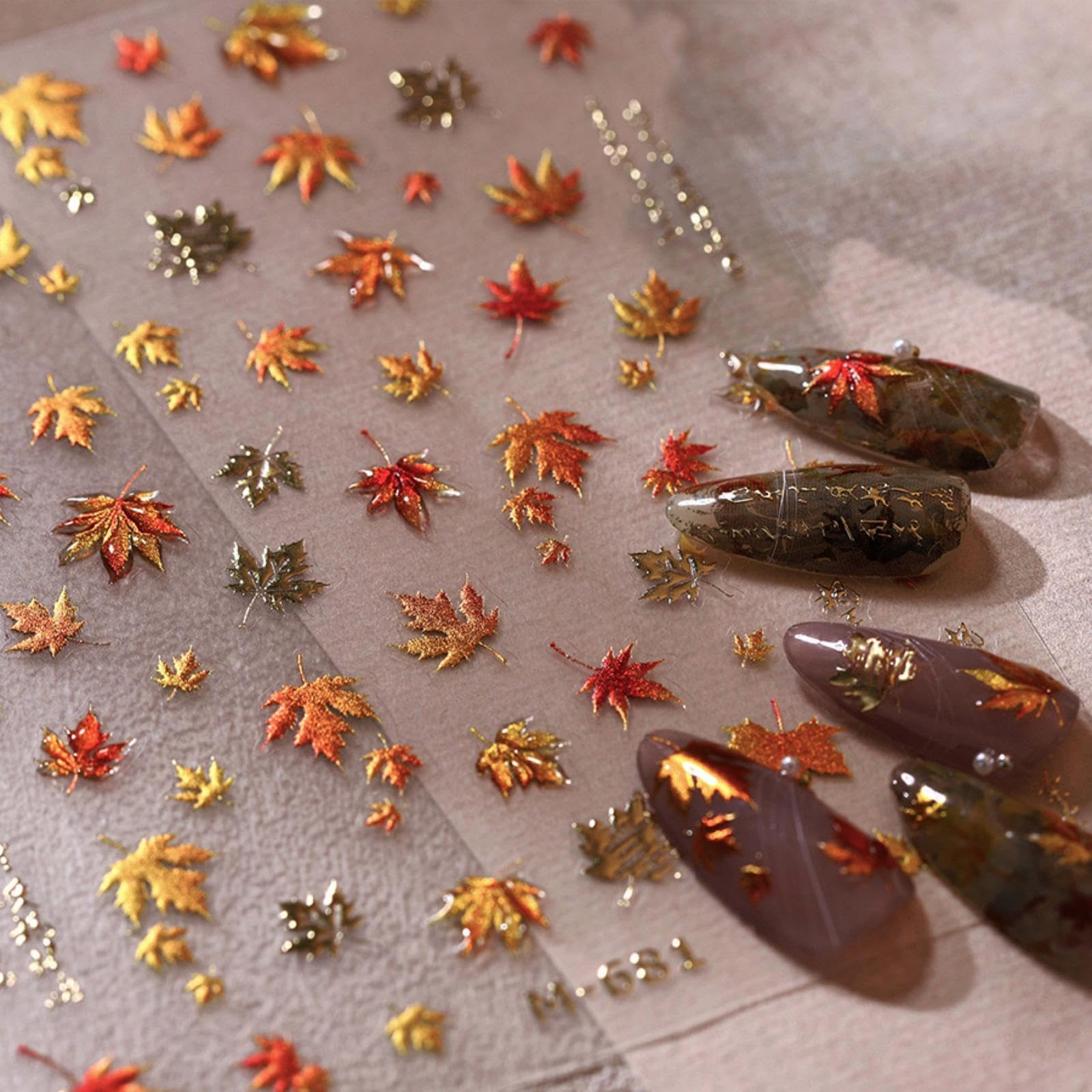 5D Embossed Autumn Maple Leaves Nail Stickers for Nail Art Thanksgiving Day Nail Art Stickers Fall Nail Decals Self-Adhesive Gol