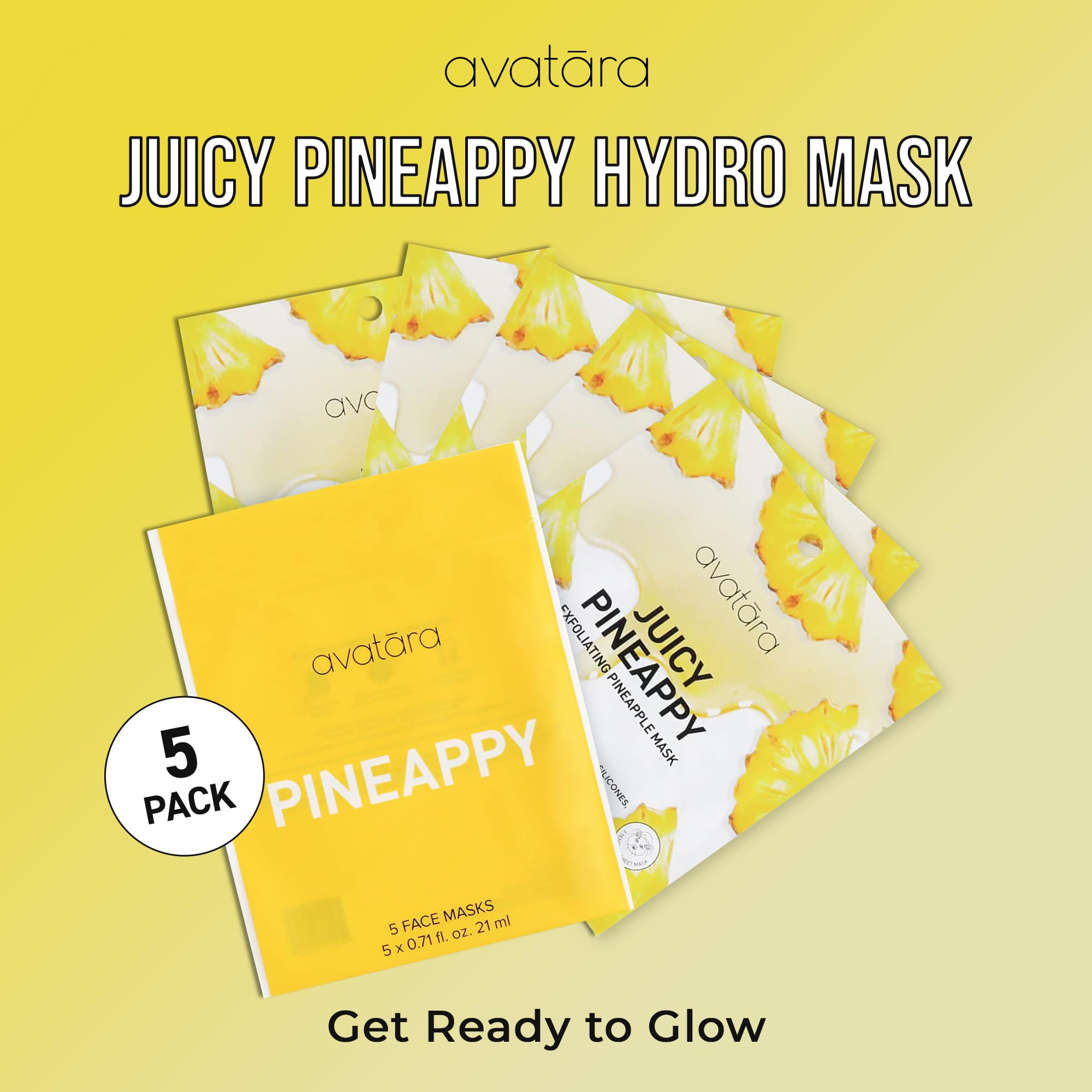 Avatara Juicy Pineappy Exfoliating Facial Mask 5 Sheets, Beauty And Skincare Sheet Masks, Pineapple Extracts And Clean Ingredien