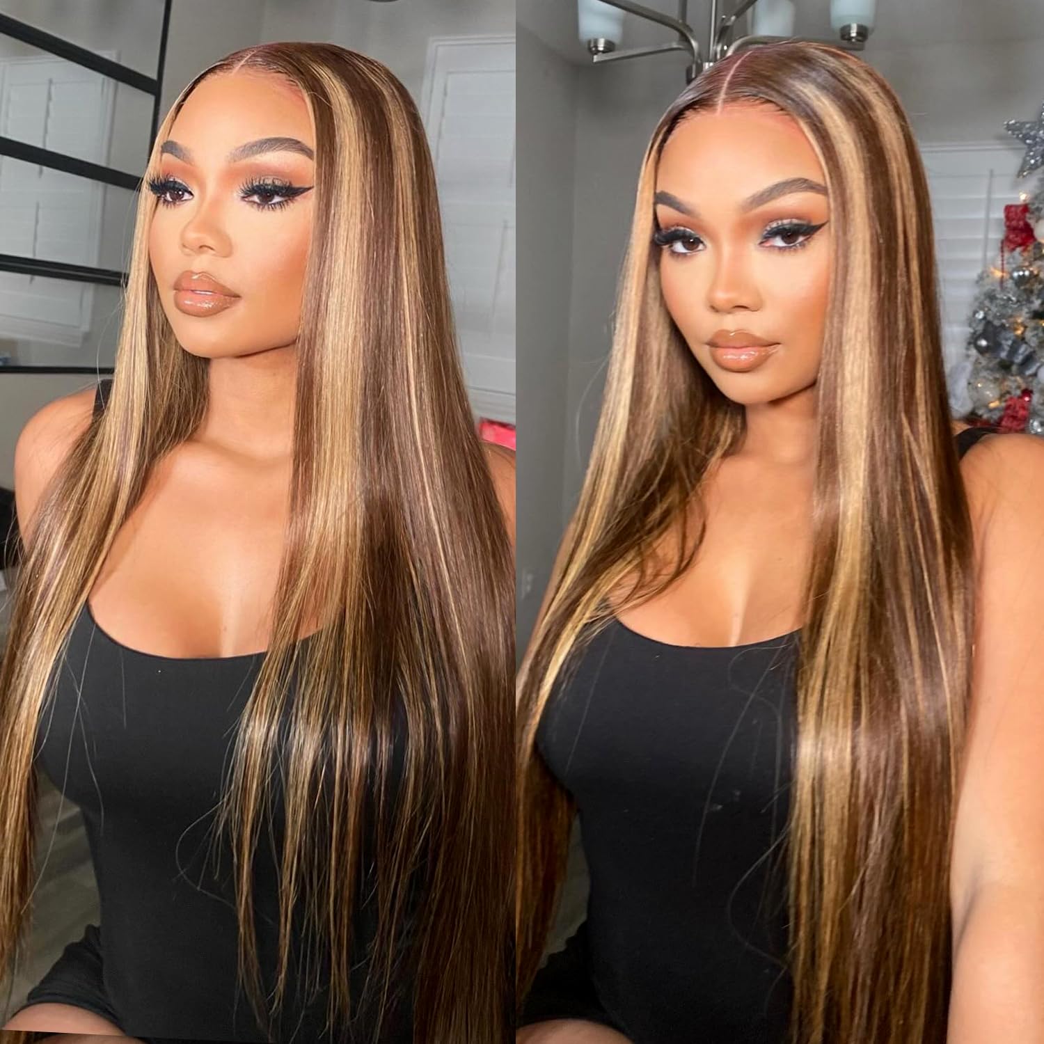 BrownBomb Balayage Honey Blonde Lace Front Wig Pre Plucked, Synthetic Lace Front Wig, HD Glueless 13X5X1 Highlight Lace Front Wi