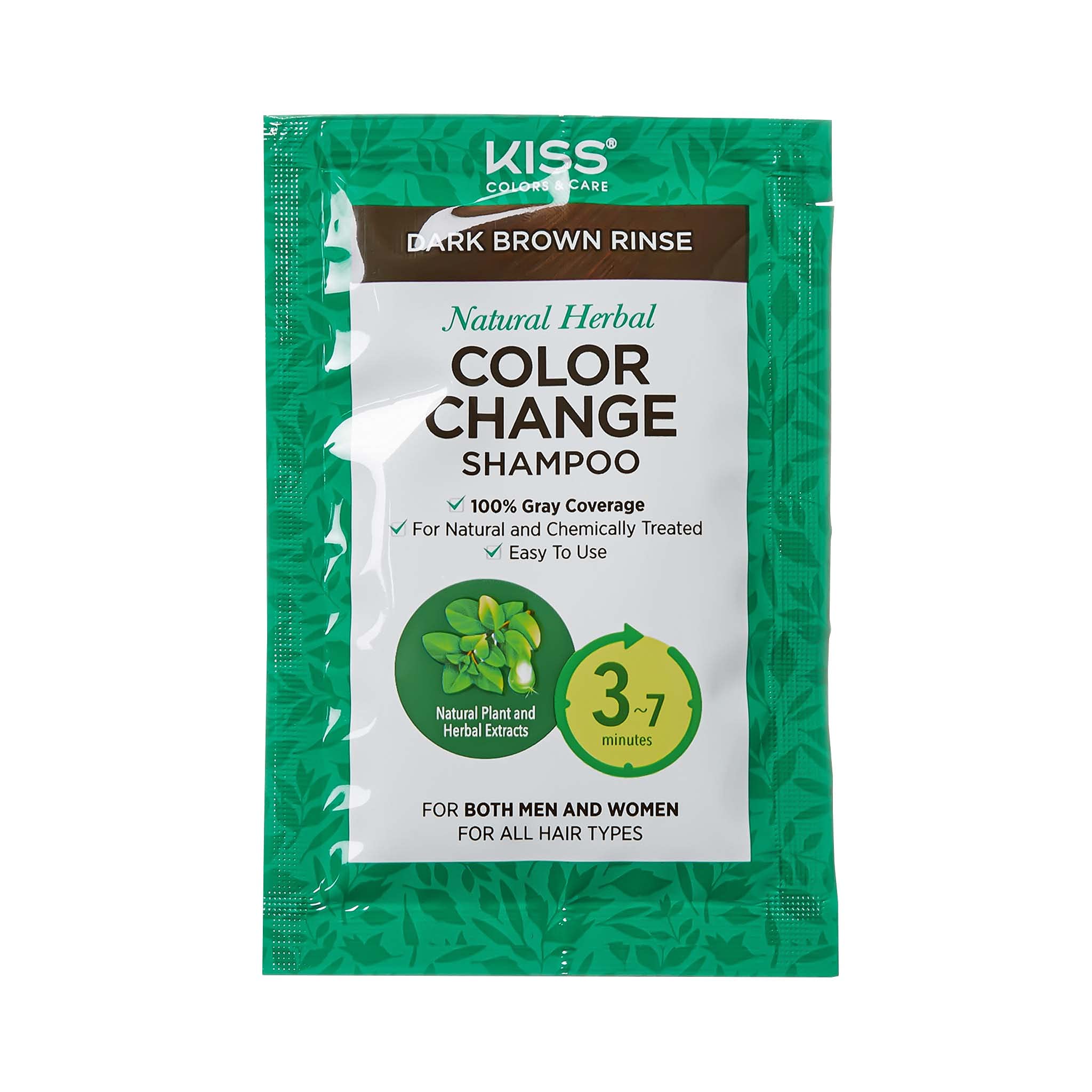 KISS Quick Cover Natural Herbal Color Change Shampoo 3 Pouches (3 PACK, Dark Brown)