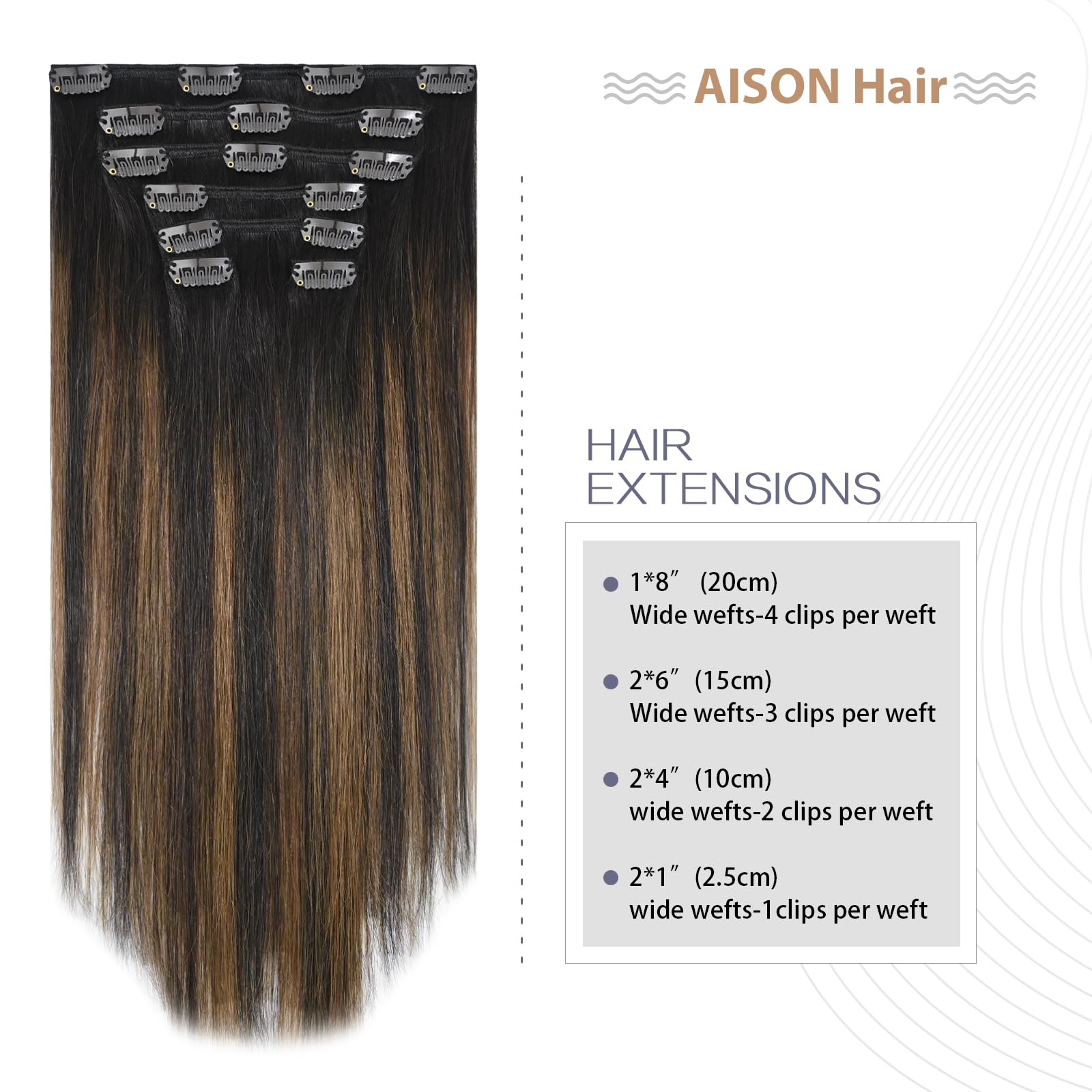 Aison Clip In Hair Extensions 70G Dark Brown To Chestnut Brown 100% Remy 20 Inch Human Hair Clip In Extensions Silky Straight Fo