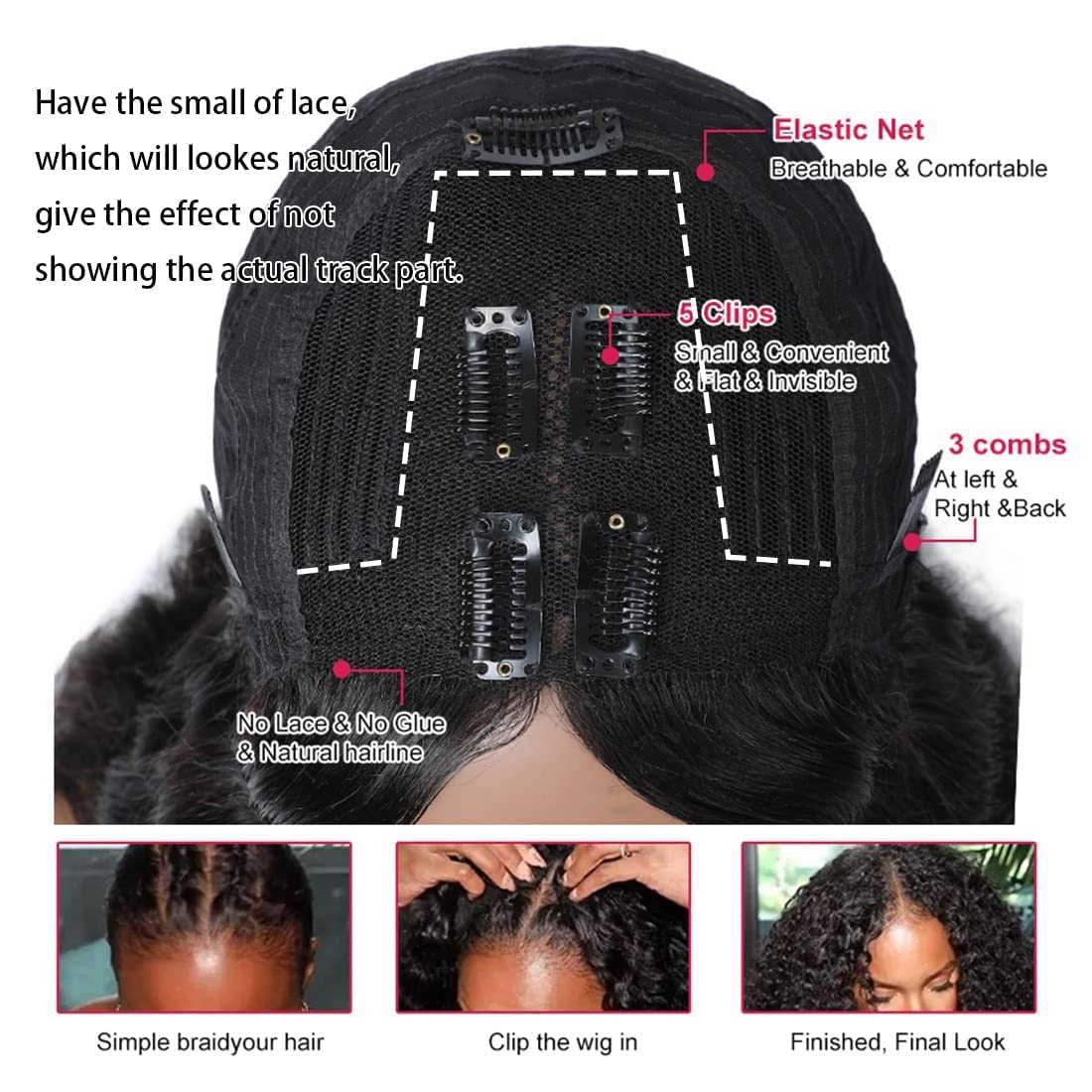 Unice 22 Inch Curly V Part Wig Human Hair No Leave Out 180% Density Upgrade U Part Wigs With Clips Glueless Wig Human Hair For W