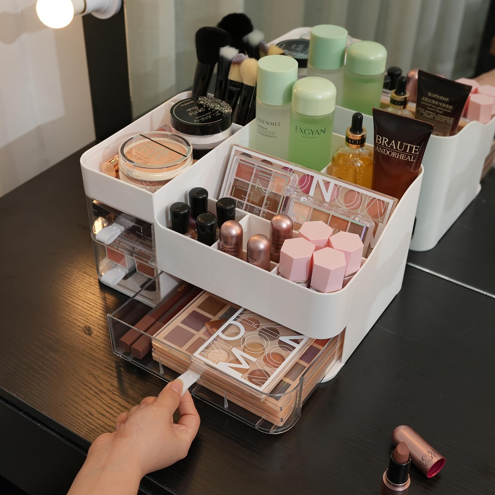 Klgo Makeup Organizer And Storage Cosmetic Display Case With 3 Clear Drawers Skincare Organizer For Bathroom Make Up Stand For V