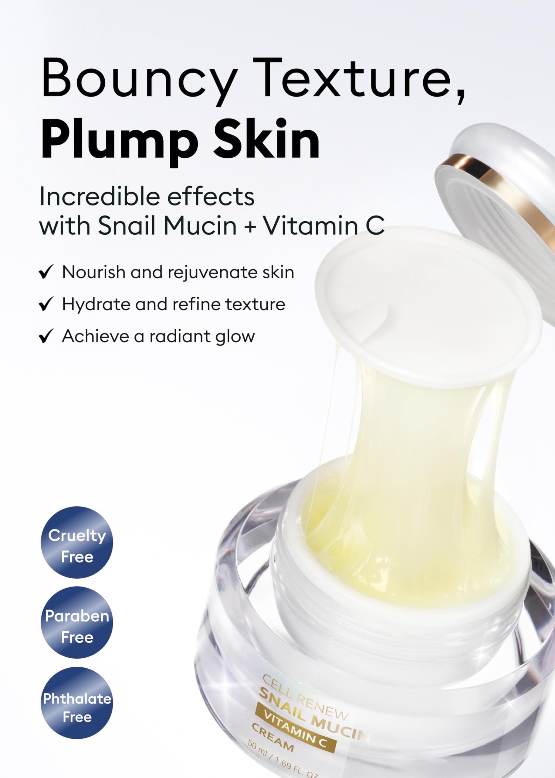 MISSHA Cell Renew Snail Mucin Cream 1.69 Fl Oz, Hydrating Korean Moisturizer for Youthful Glow & Improved Skin Texture, Paraben Free