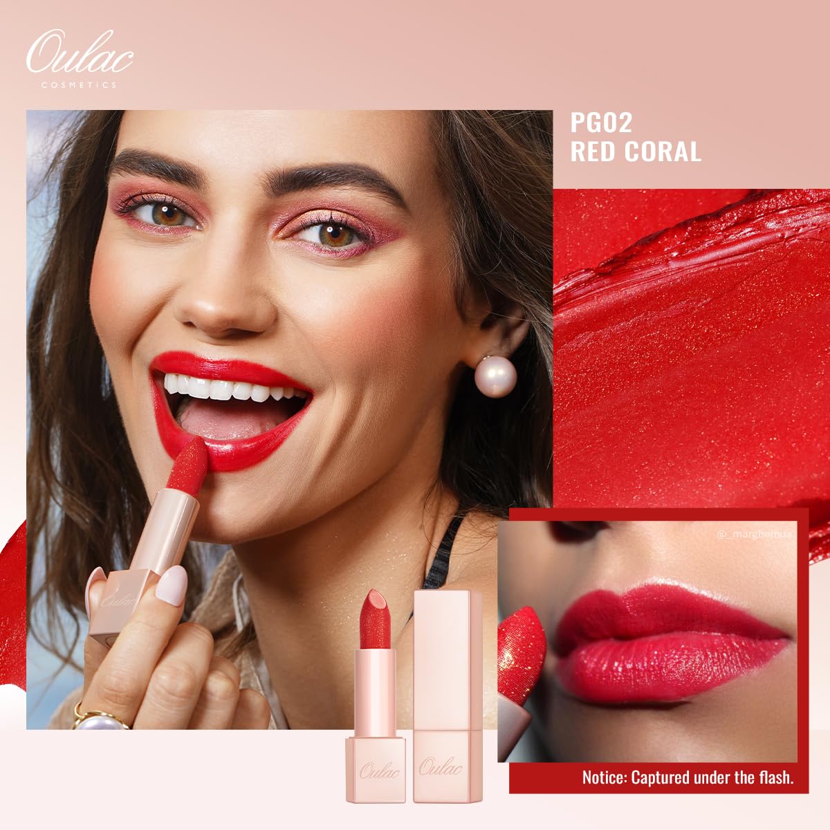 Oulac Moisturizing Coral Red Lipstick - Tinted Lip Balm Infused with Damask Rose Oil Alleviate Lips, Shiny & Lightweight Lip Mak