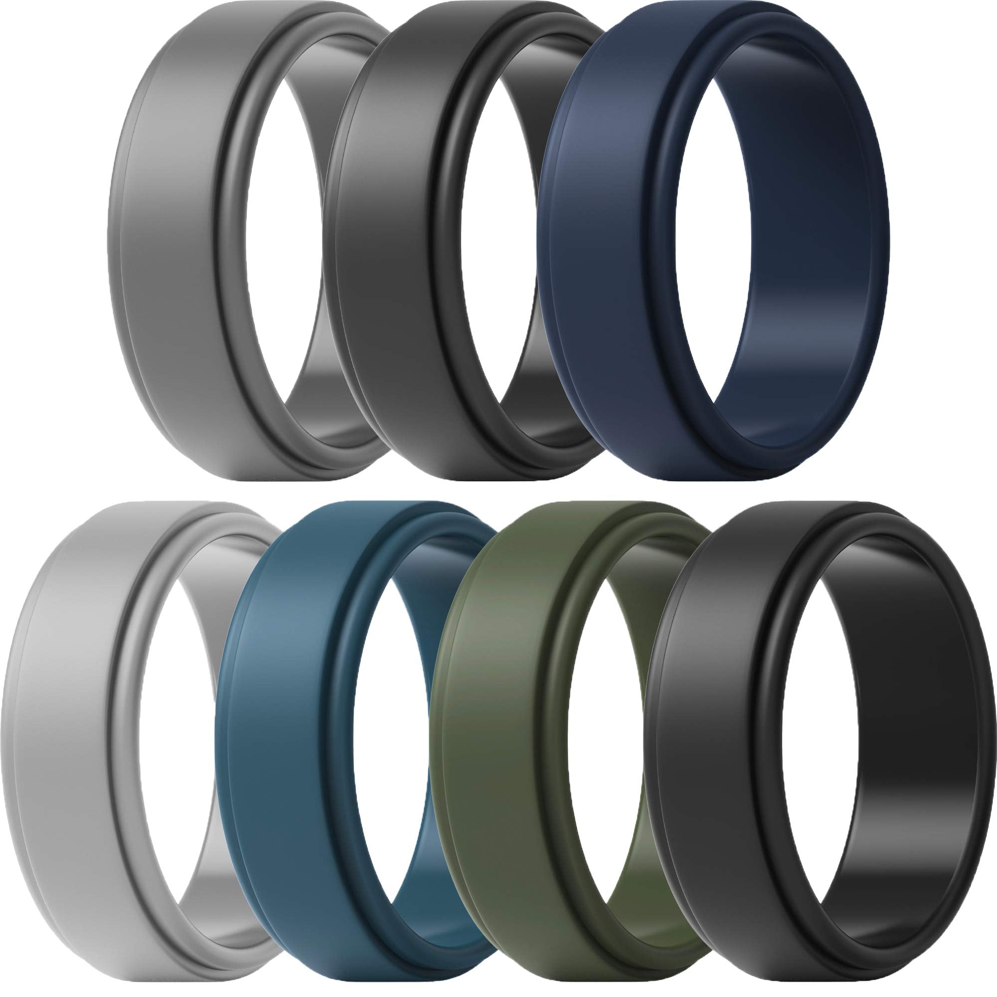 ThunderFit Silicone Wedding Ring for Men (Light Grey, Dark Grey, Navy Blue, Grey, Dark Blue, Olive Green, Black, 11.5-12 (21.3mm