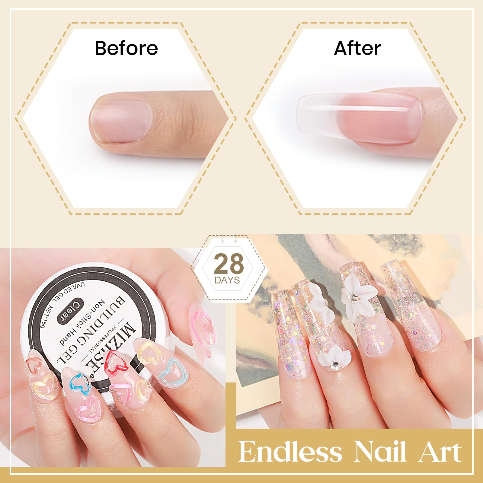 Mizhse Solid Builder Gel For Nails, Non-Sticky Hard Gel Sculpting Gel, 3D Gel Nail Art Building Gel Carving Gel Modeling Gel Nai