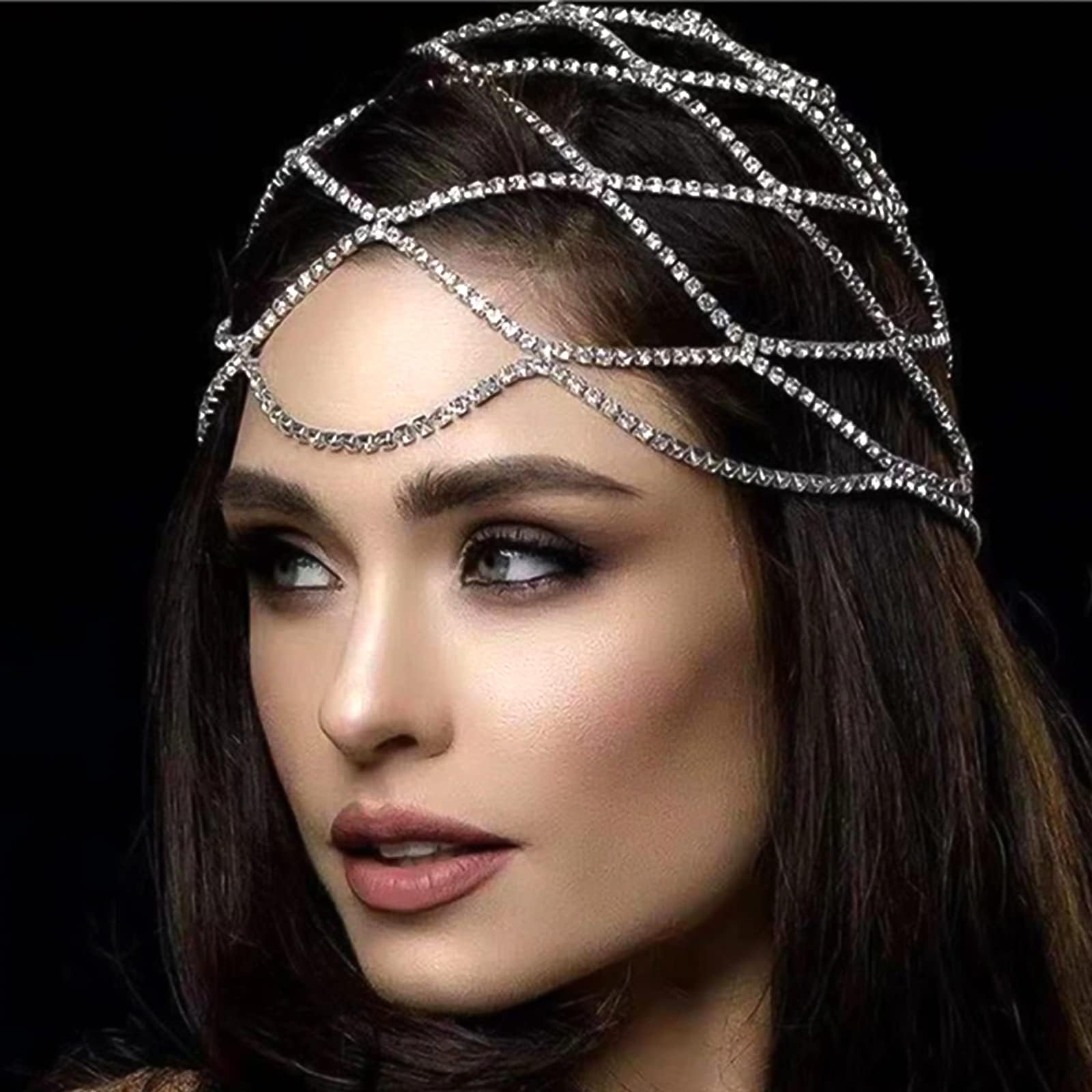 NAISKA Rhinestone Head Chain Wedding Bride Crystal Headpieces Caps Vintage 1920S Party Flapper Hair Headband Jewelry Gatsby Hair