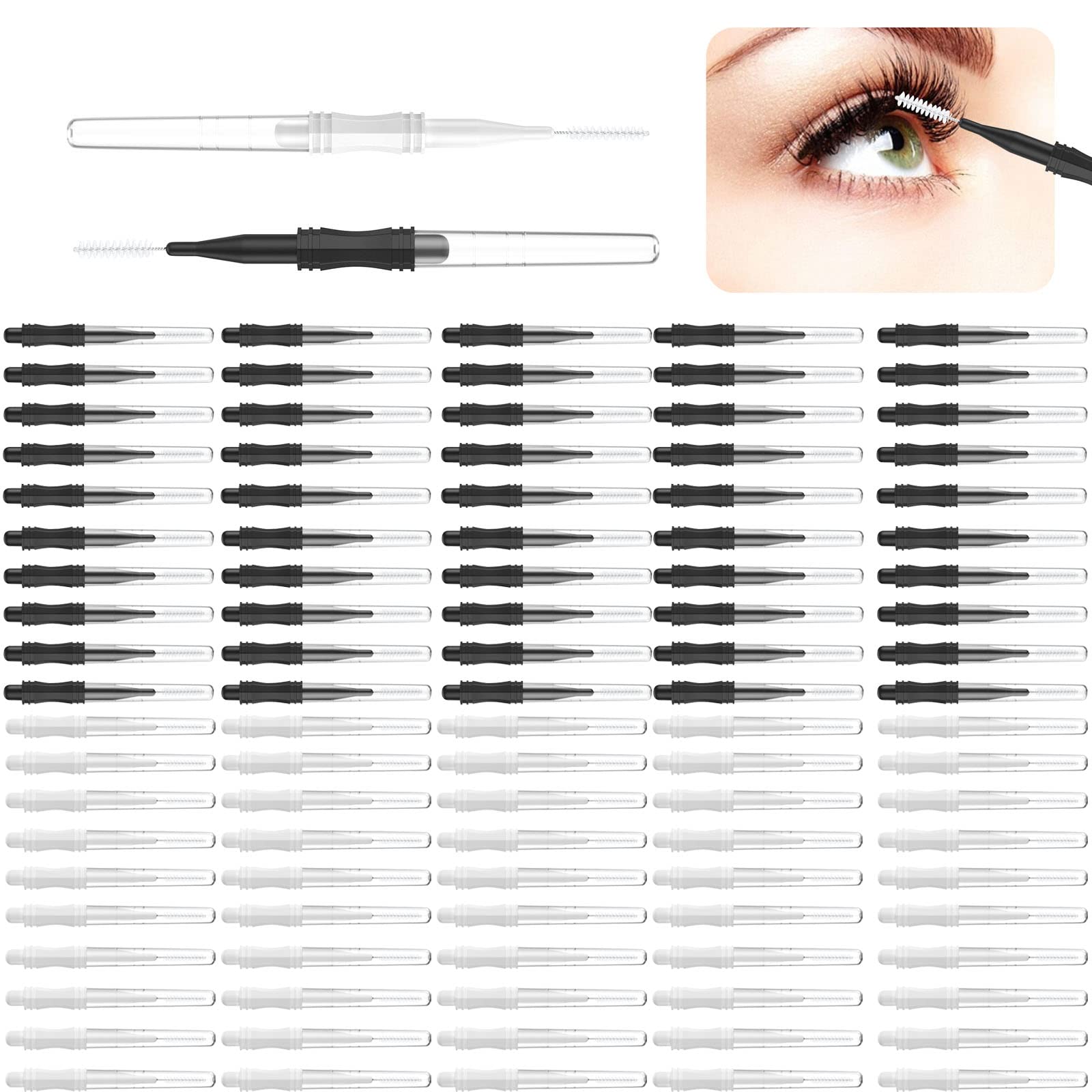 100 Pcs Micro Eyebrow Brush With Cap,Eyebrow Spoolie Brush Micro Eyebrow Lamination Brush 2 Size Multifunctional Micro Spooly La