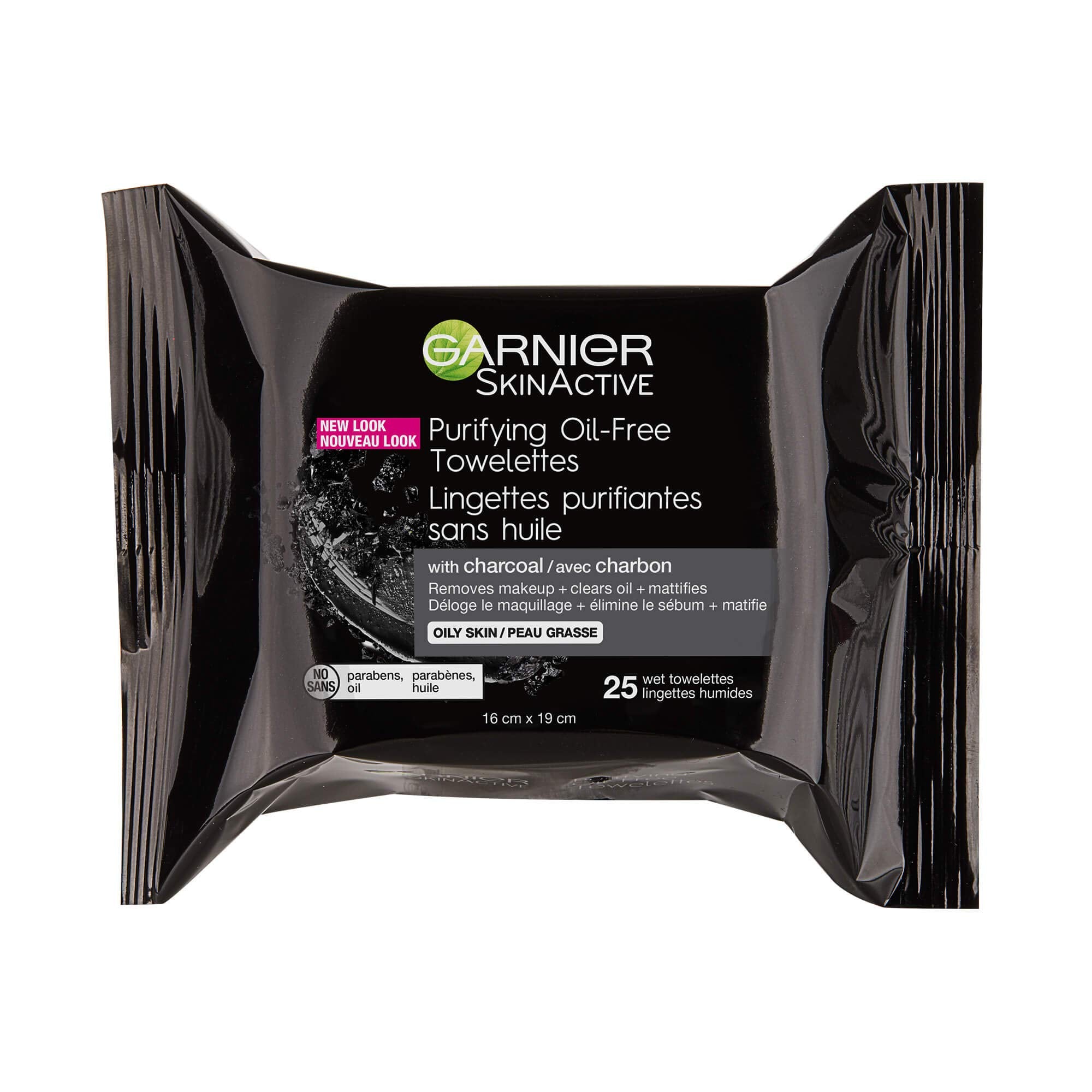 Garnier SkinActive Purifying OilFree Cleansing Towelettes with Charcoal, Package of 25 Wipes