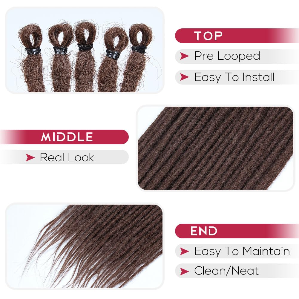 Kraler Dreadlock Extensions, 22 '' Chocolate Brown Synthetic Crochet Dreads Extensions 100% Handmade Single Ended Dreads Thin 0.
