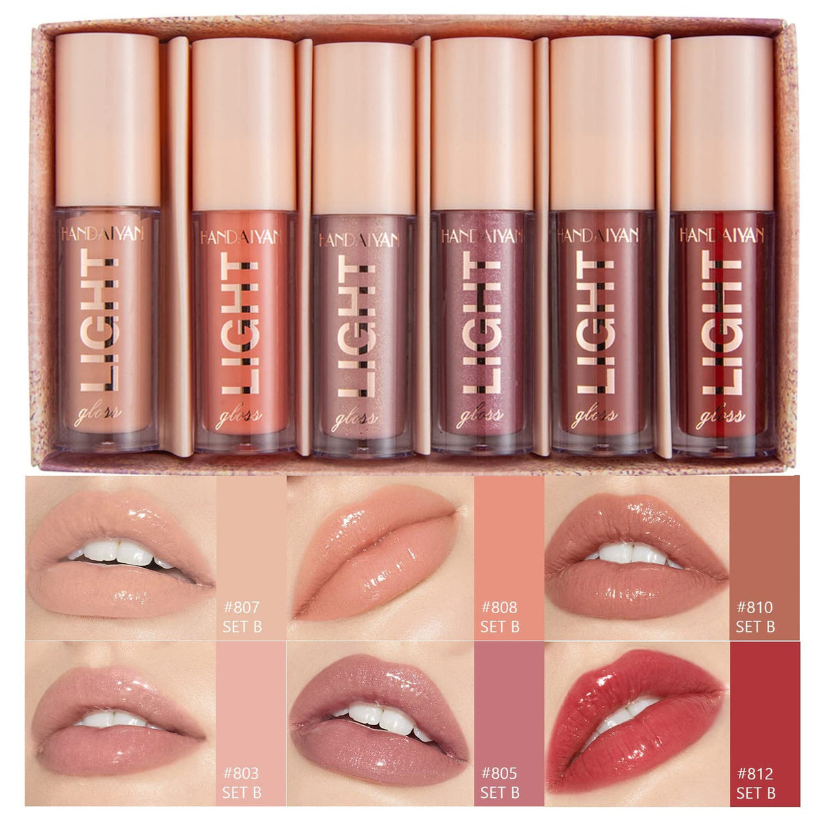 MAEPEOR Moisturizing Lipgloss Set 6PCS Smooth Hydrating Lip Gloss Neutral Nude Nourishing Glossy Lipgloss for Women and Girls (M