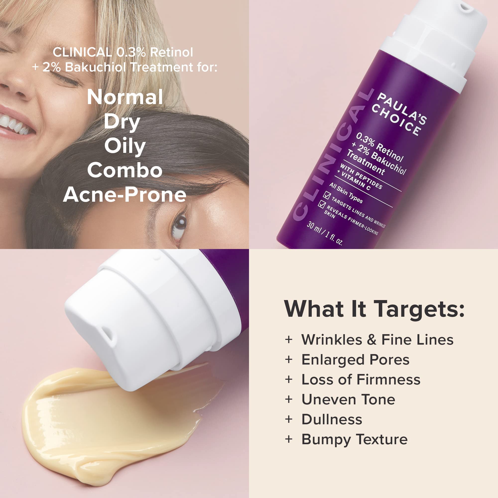 Paula's Choice CLINICAL 0.3% Retinol + 2% Bakuchiol Treatment, Anti-Aging Serum for Deep Wrinkles & Fine Lines, Fragrance-Free &