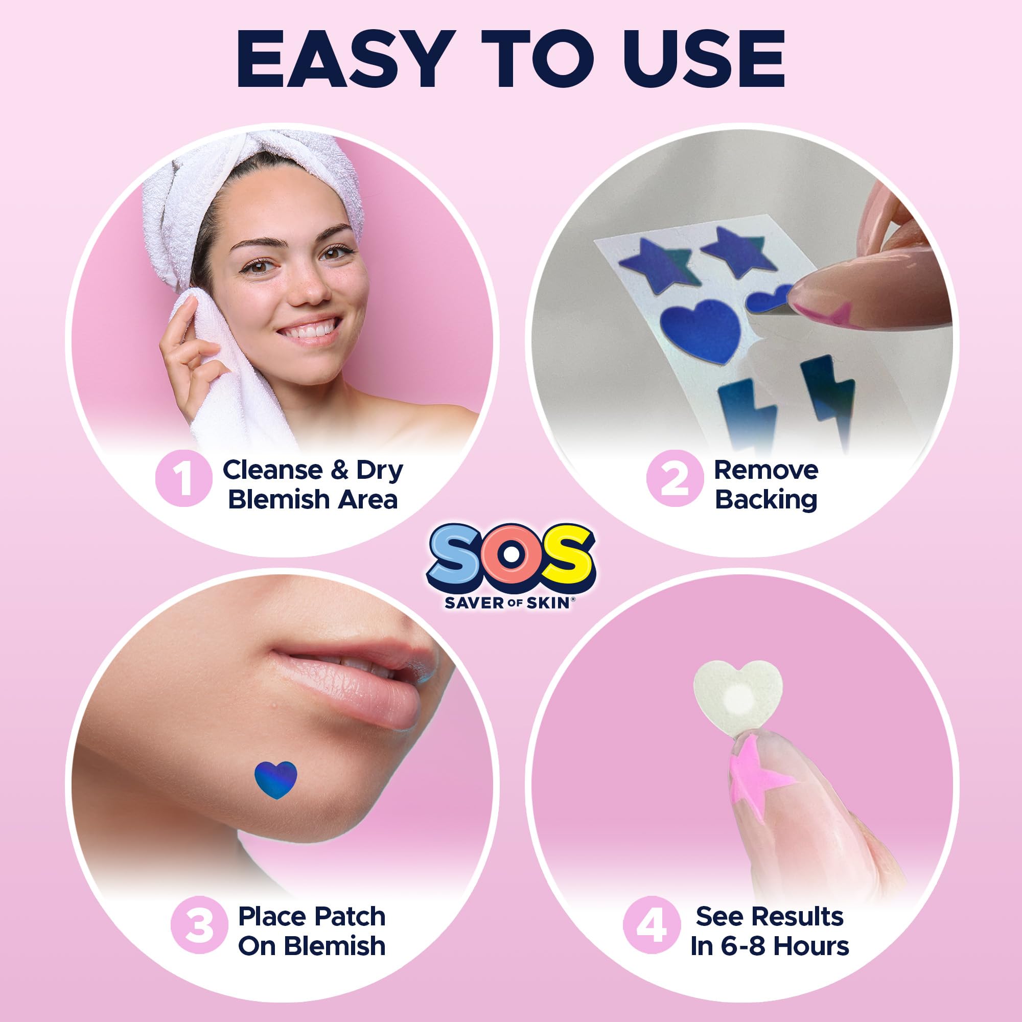Sos Saver Of Skin Fun Shape Blemish Patches - Fast Acting Hydrocolloid For Pimples, Zits, Acne, And Face Blemishes - Latex-Free