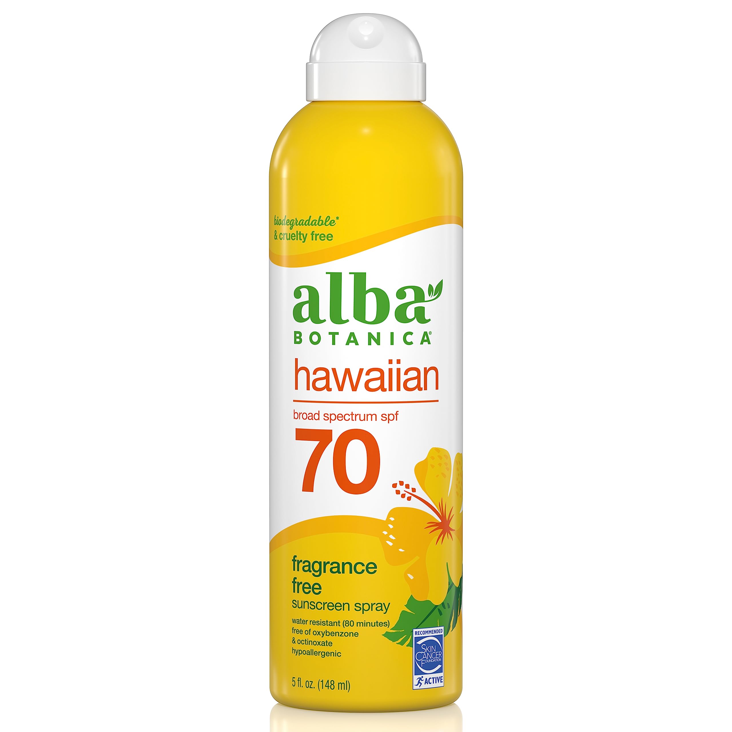 Alba Botanica Sunscreen Spray For Face And Body, Broad Spectrum Spf 70 Sunscreen, Hawaiian Coconut, Water Resistant And Biodegra