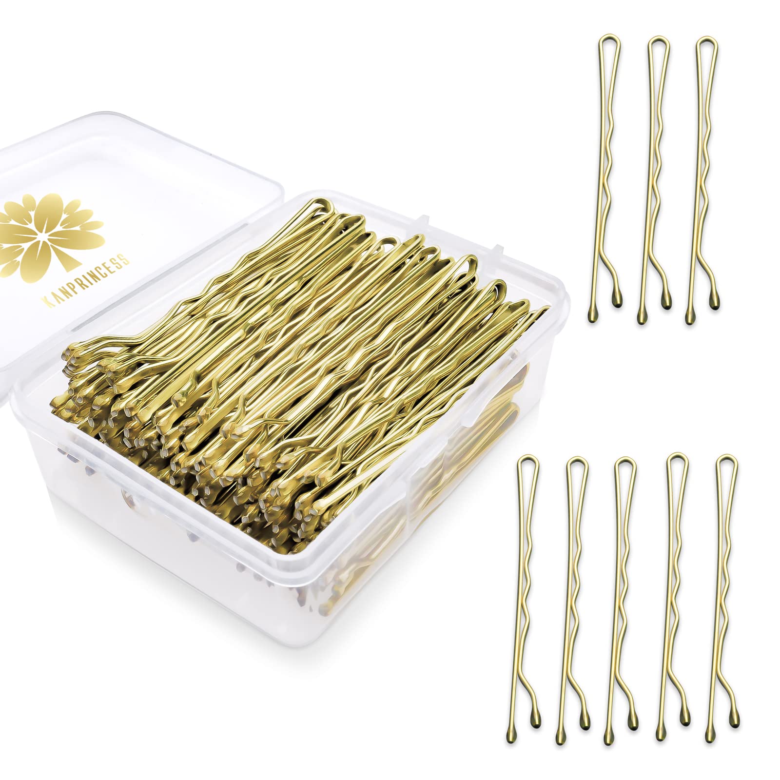 KANPRINCESS 100PCS 2.4Inch Bobby Pins Gold,Pain-Free Bobby Pins for All Hair Types,Hair Pins for Women Girls,Hairpins for Buns w