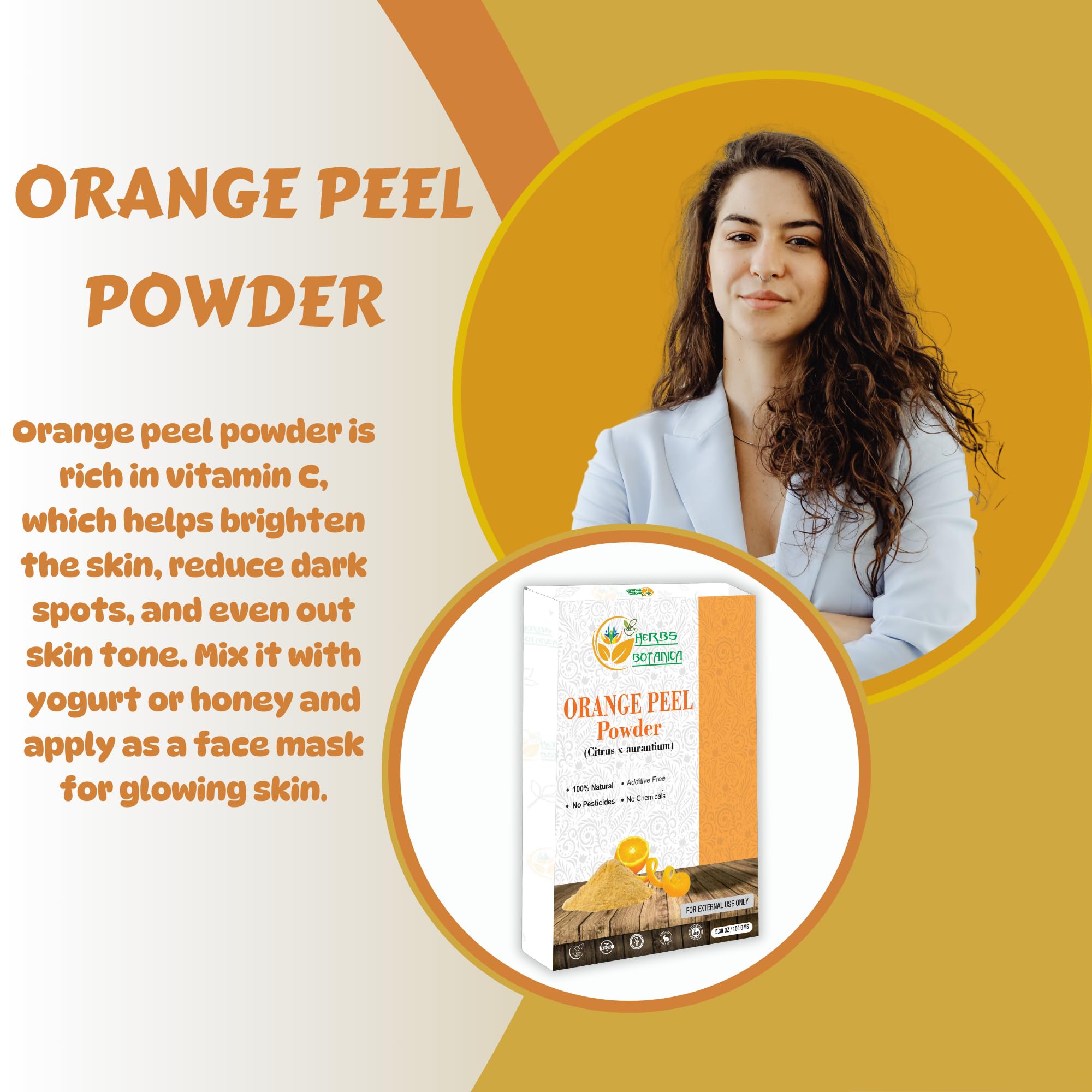 Herbs Botanica Orange Peel Powder 100% Pure & Natural Orange Peel For Face Masks, Skin Care & Diy Beauty Natural Citrus Powder F