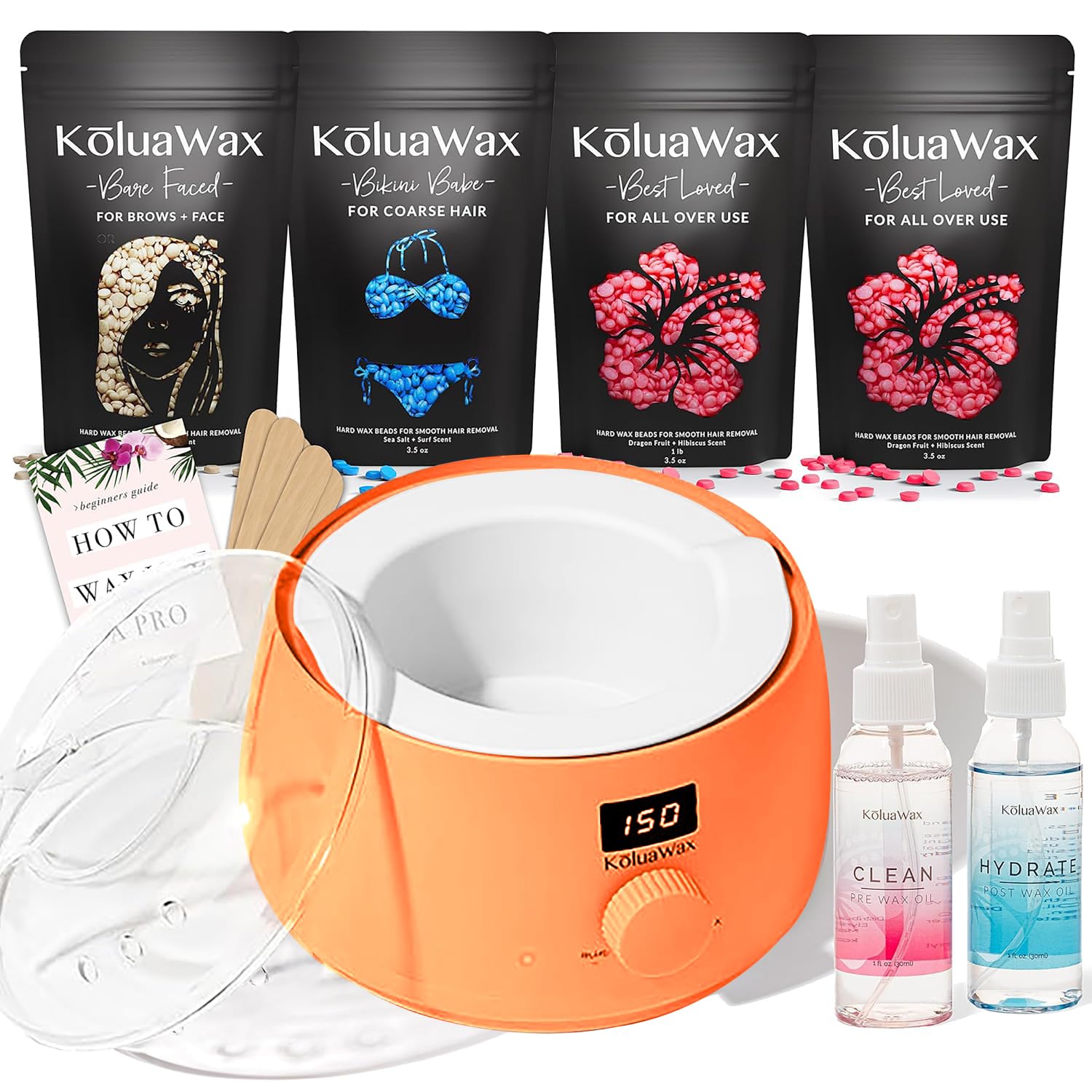 KoluaWax Premium Waxing Kit for Women - Hot Melt Hard Wax Warmer for Hair Removal, Eyebrow, Bikini, Legs, Face, Brazilian Wax - 