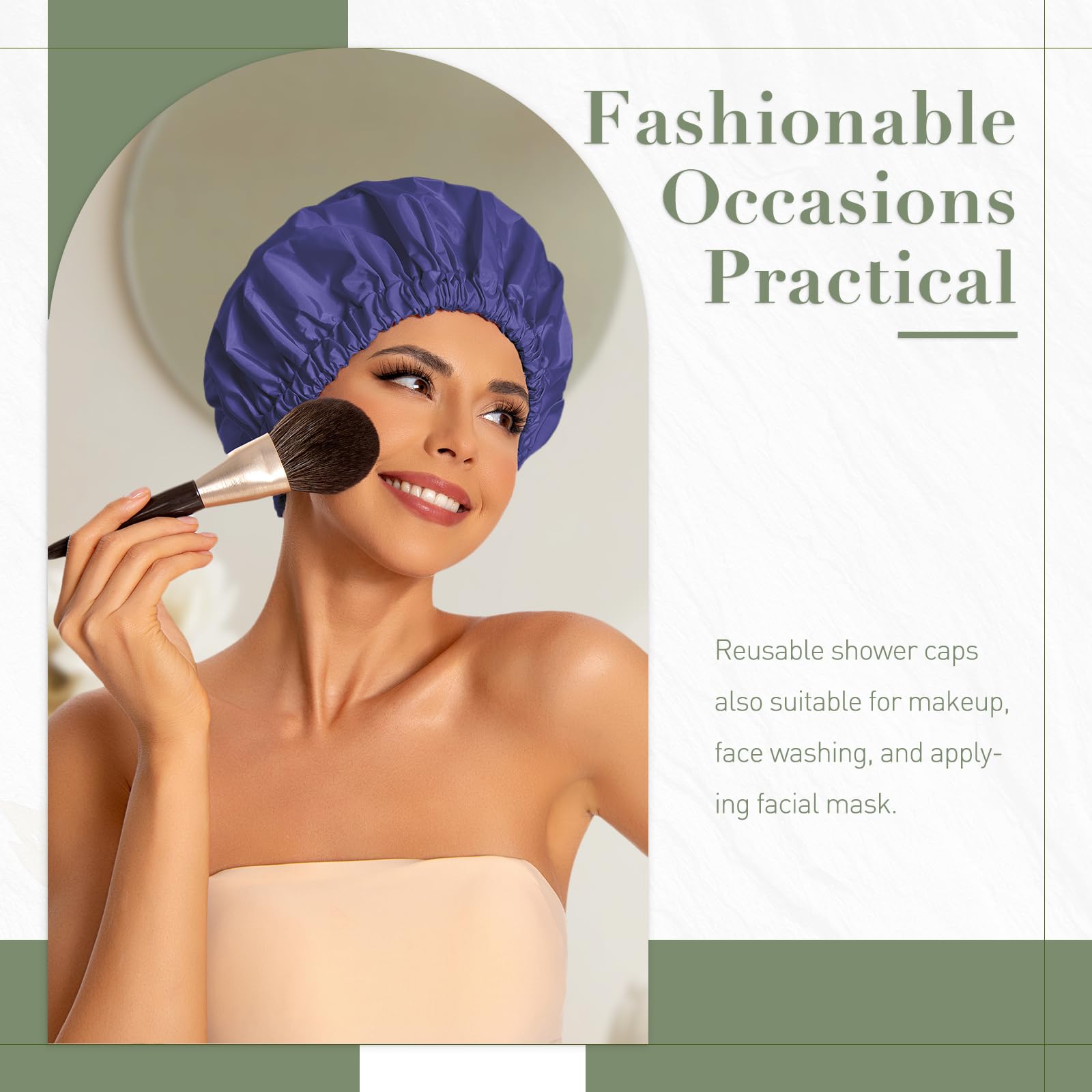 Shower Cap For Women, Reusable Large Waterproof Shower Bonnet Washable Elastic Band Bath Hair Hat For Long Hair, Braids(Dark Blu
