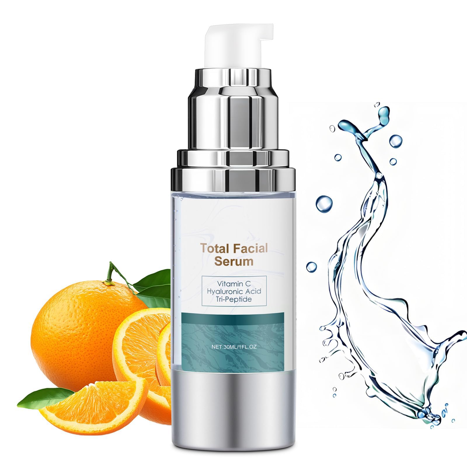 Total Serum, Super Vitamin C And Hyaluronic Acid Serums for Face, with Peptides, Vitamin C Antiaging Face Pump Serum for Women,