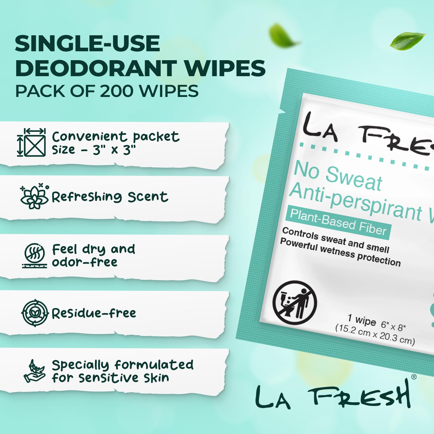 La Fresh Travel Lite Antiperspirant and Body Wipes - 200 Individually Wrapped Deodorant Wipes for Adults, Men and Women Travel E
