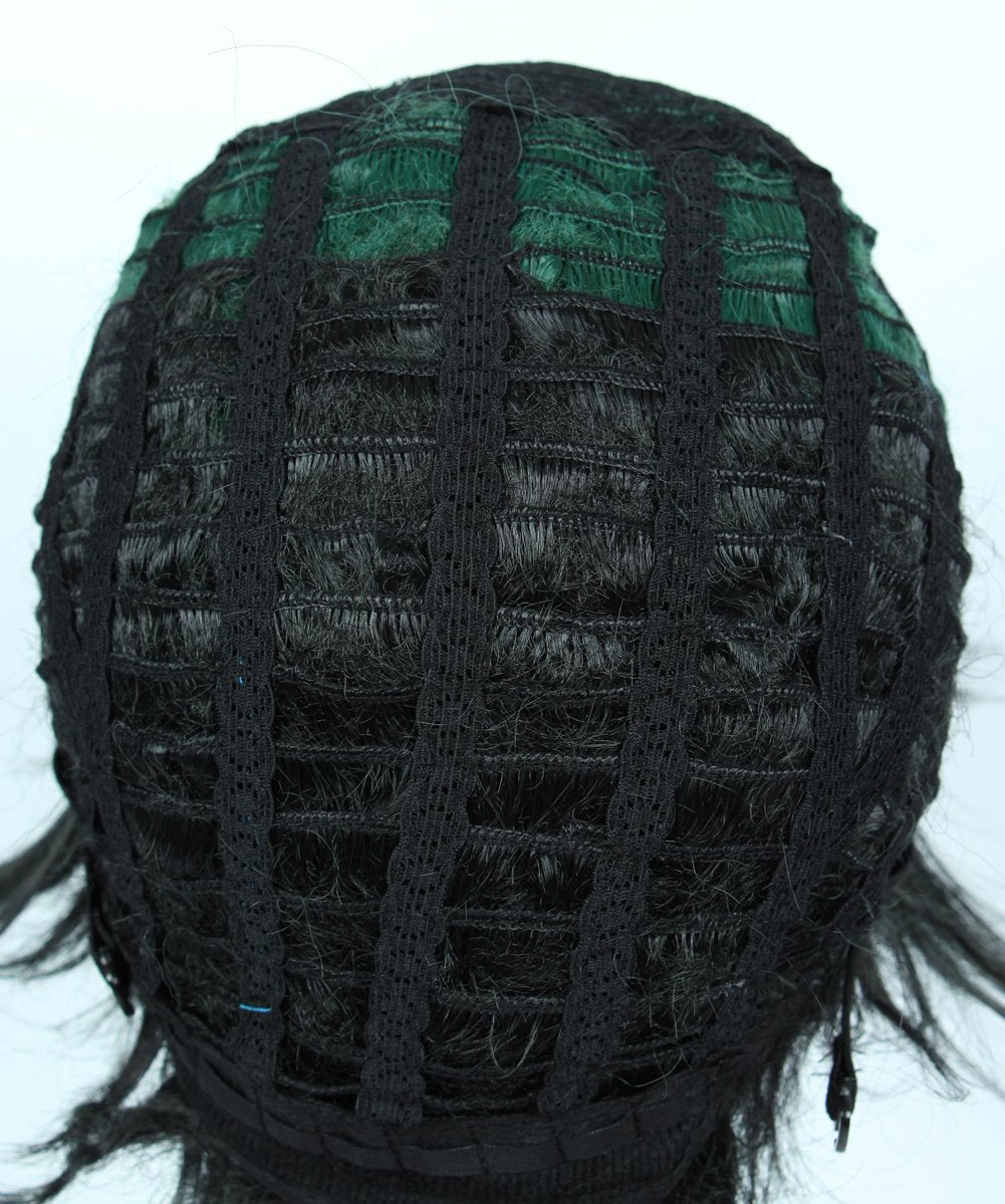 Linfairy Anime Cosplay Wig Short Black Green Halloween Costume Curly Wig