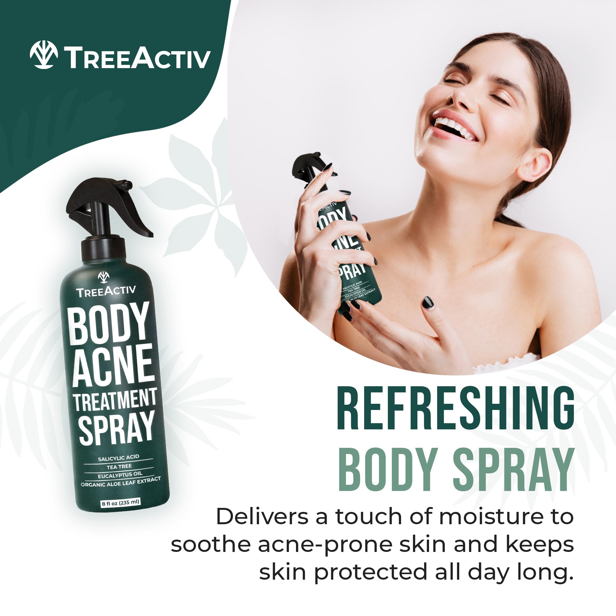 Treeactiv Body Acne Treatment Spray, 8 Fl Oz, 2% Salicylic Acid Spray For Body, Back Acne Treatment Spray With Tea Tree Oil And