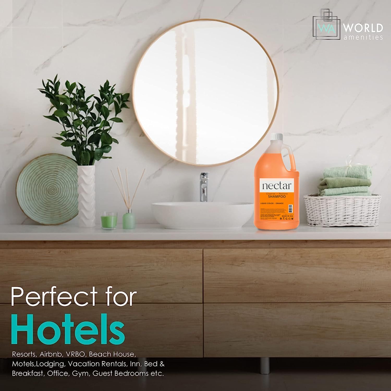 World Amenities - Nectar Shampoo | 1 Gallon, 3.8L | Sweet Orange Blossom Scent Refill Bottle With Pump, Hotel Amenities, Airbnb