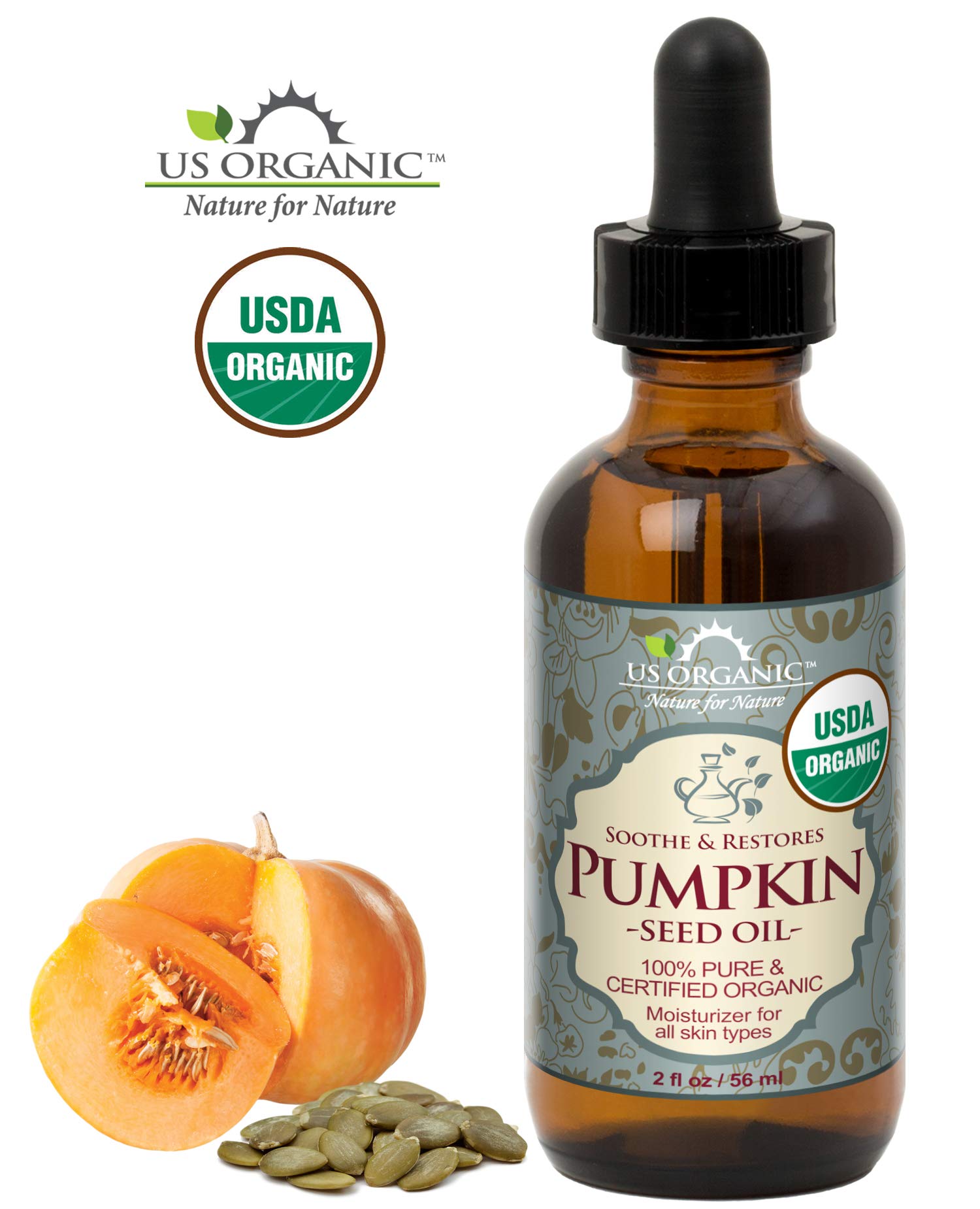 Us Organic Pumpkin Seed Oil, Usda Certified Organic, Pure, Natural, Cold Pressed Virgin, Unrefined In Amber Glass Bottle W/Glass