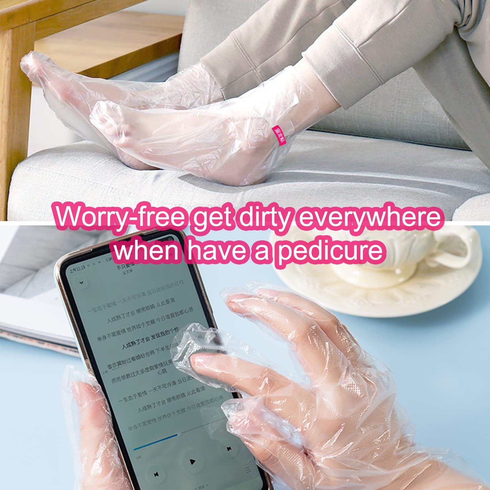 Paraffin Wax Liners For Feet And Hand, 200Pcs Larger And Thicker Plastic Hand And Foot Bags, Plastic Paraffin Bath Mitt Glove An