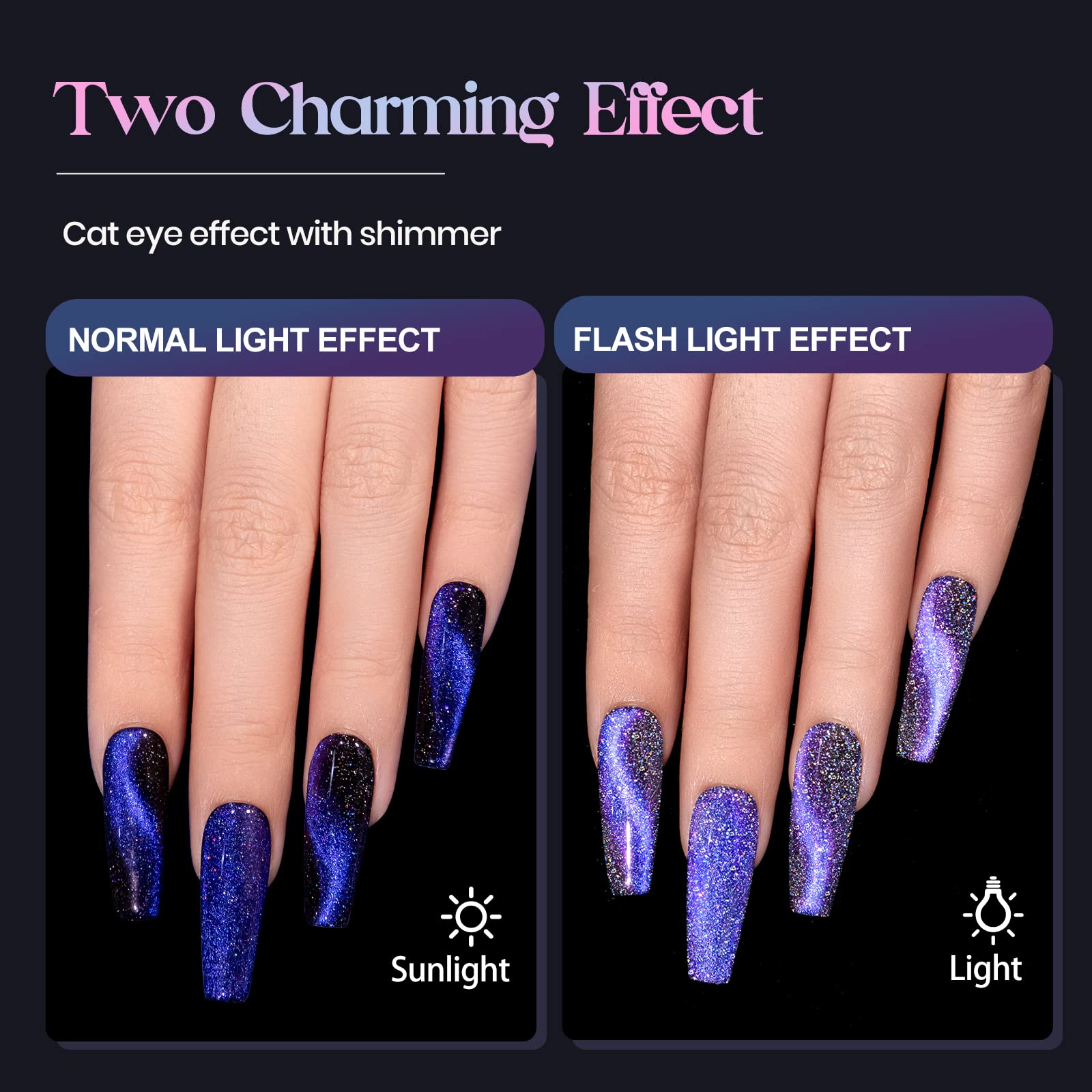 Mizhse Reflective 9D Cat Eye Gel Nail Polish, Glitter Magnetic Gel Polish Set With 2 Magnet Sticks, Chameleon Magic Effect Holog