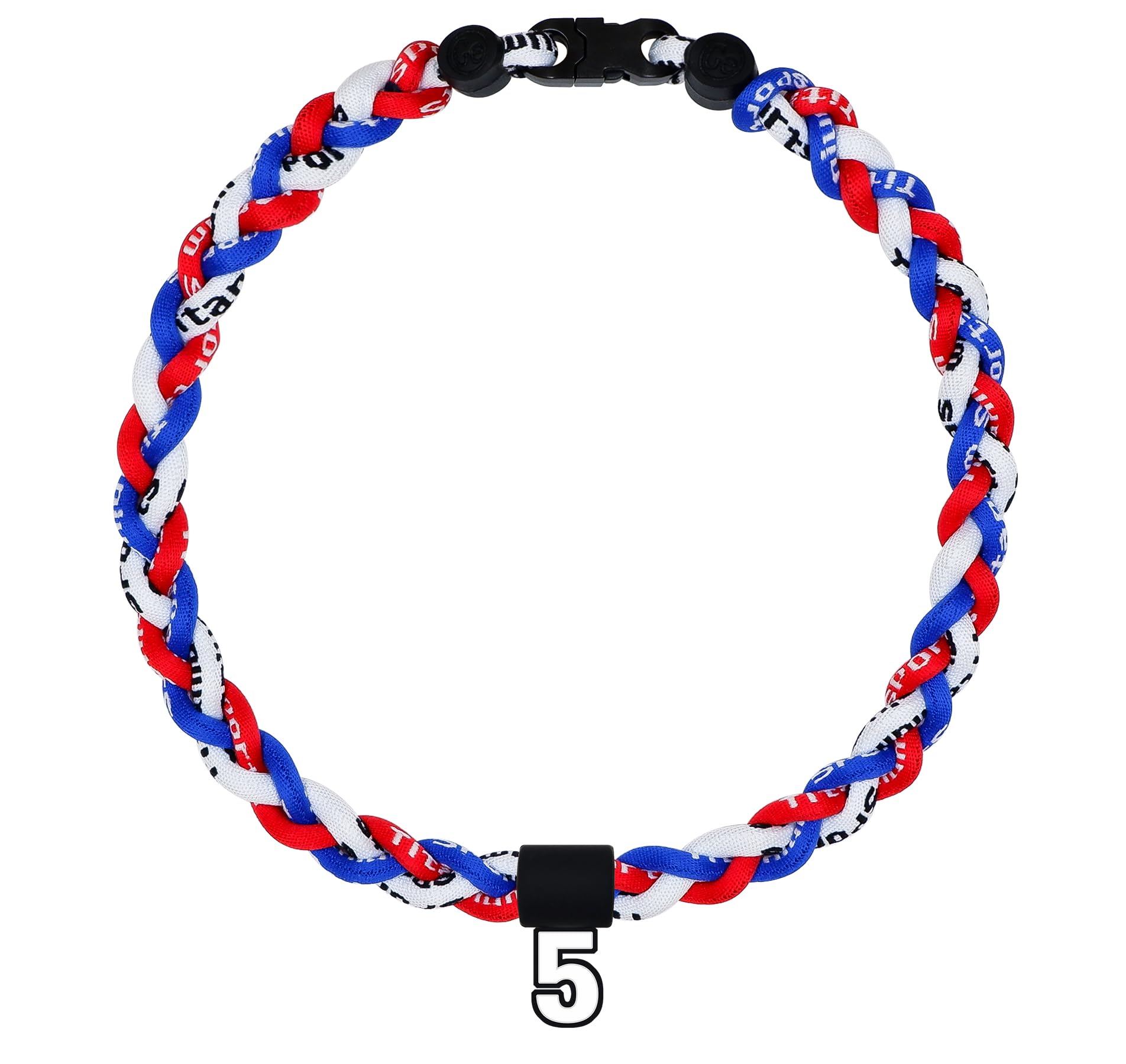 SUPBOMM Baseball Rope Necklaces, League Team Colors Braided Necklace with Number Pendant, Baseball Team Gifts, Rangers, No. 5