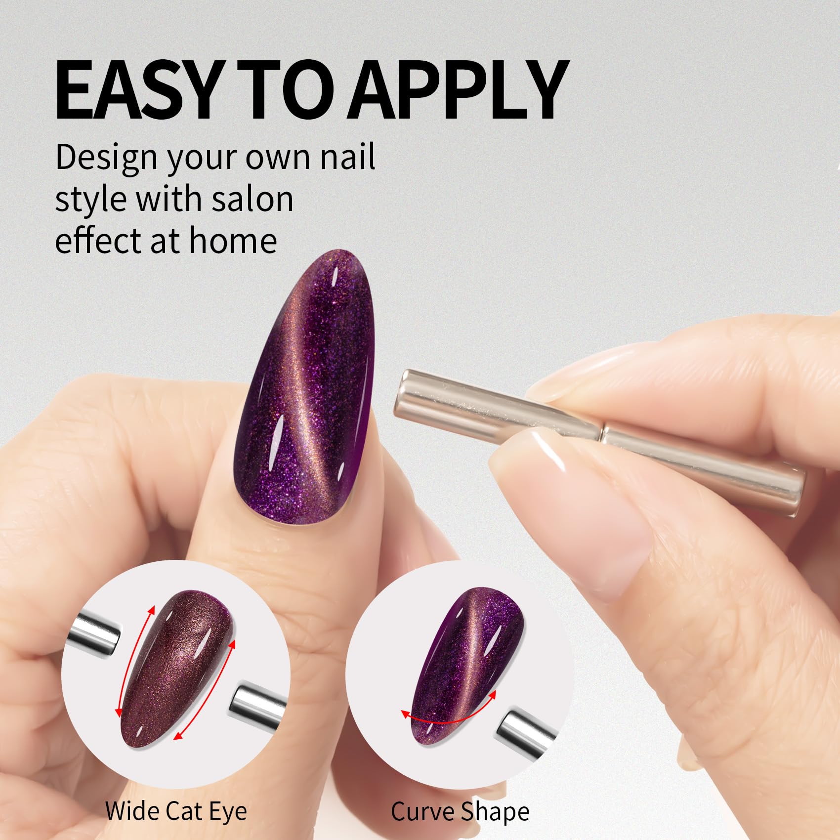 Maychao 15Ml Cat Eye Gel Nail Polish 1Pc Purple Shimmer Gel Polish With Magnet Soak Off Holographic Magnetic Nail Polish For Nai