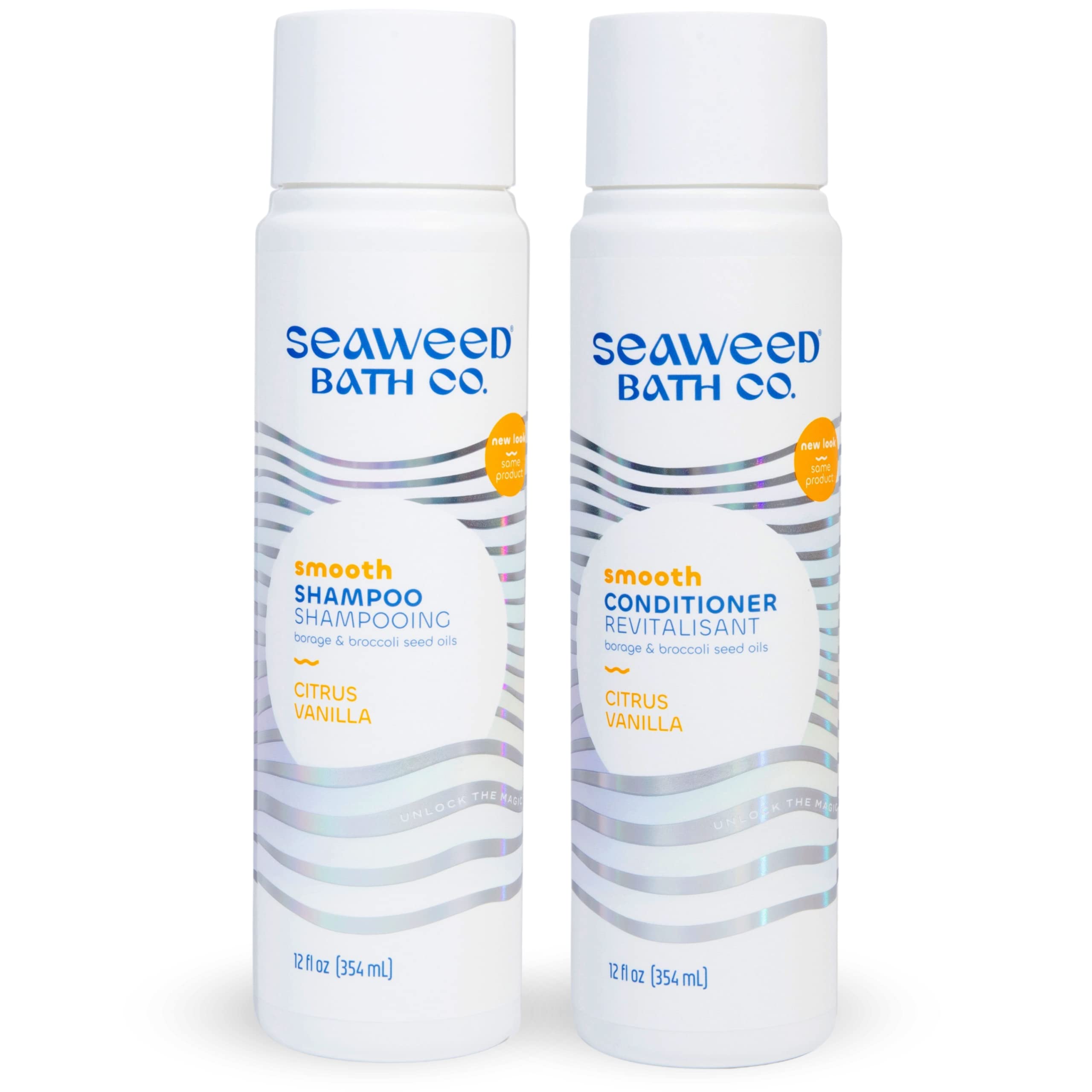 Seaweed Bath Co. Smooth Shampoo And Conditioner Set, Citrus Vanilla Scent, 12 Ounce (Pack Of 2), Sustainably Harvested Seaweed,