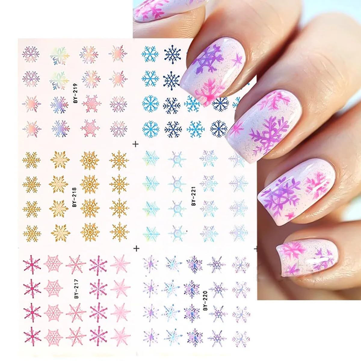 12Pcs Blue Snowflake Nail Stickers Christmas Nail Art Water Decals Gold Snowflakes Watercolor Design Snow Nail Sticker Winter Ch