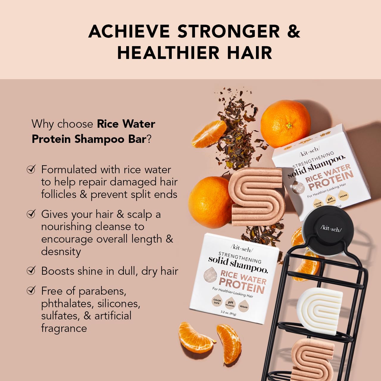Kitsch Rice Water Shampoo Bar For Hair Growth  Rice Shampoo Bar For Strengthening Weak Or Damaged Hair  Made In Usa  Holiday Gif