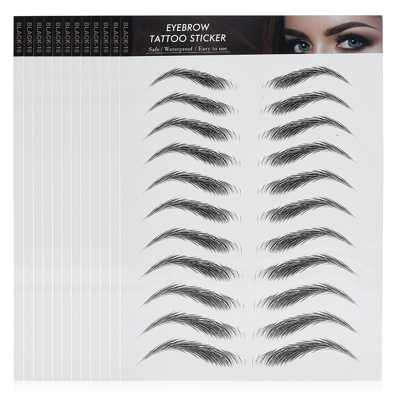 Molain 4D Hair-Like Eyebrow Tattoos Stickers 12 Sheets Waterproof Long-Lasting Eyebrow Transfers Stickers Peel Off Eyebrow Stick