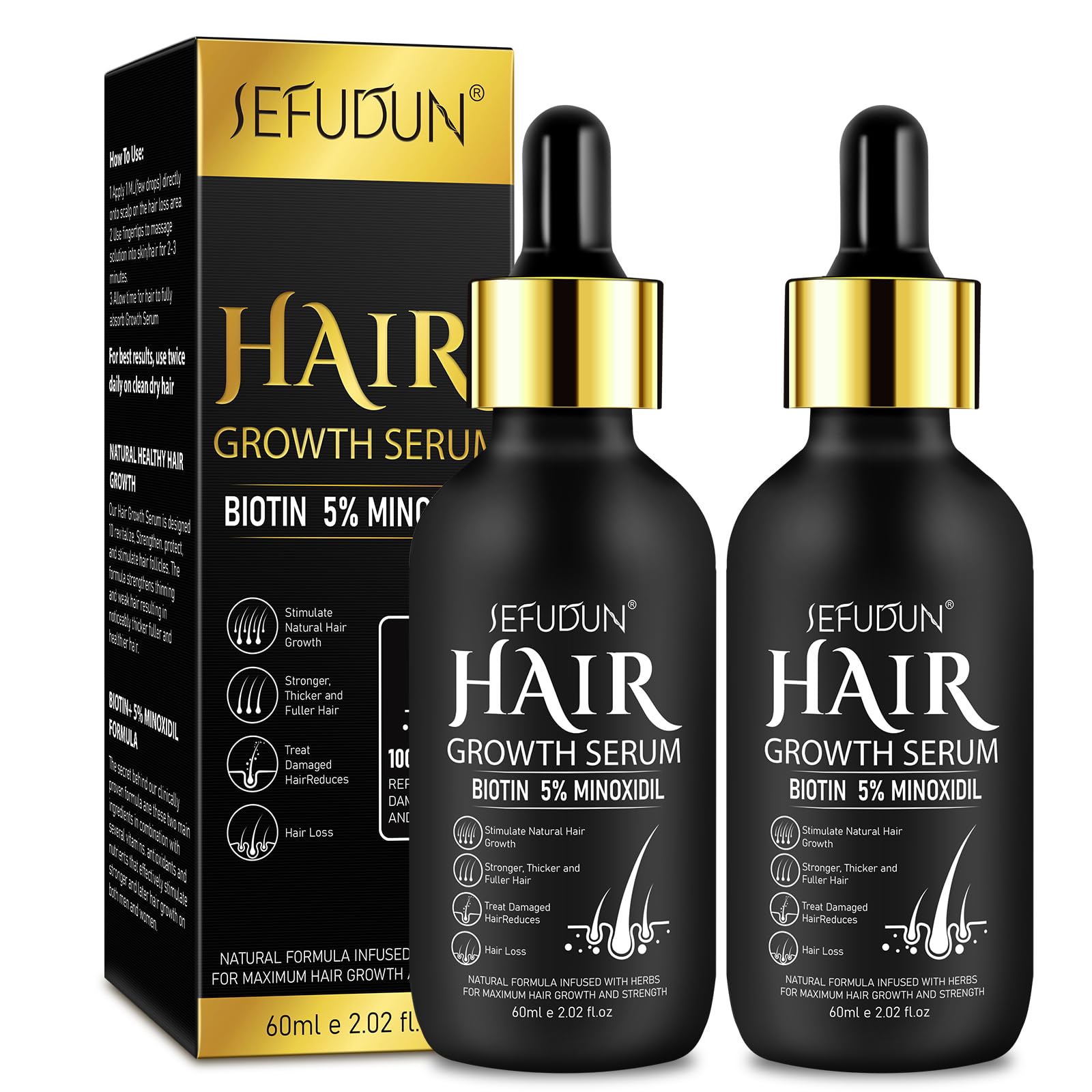 2 Pack 5% Minoxidil Hair Growth Serum,Minoxidil For Men and Women Hair,2.02 oz Biotin Hair Regrowth Serum Treatment For Getting 