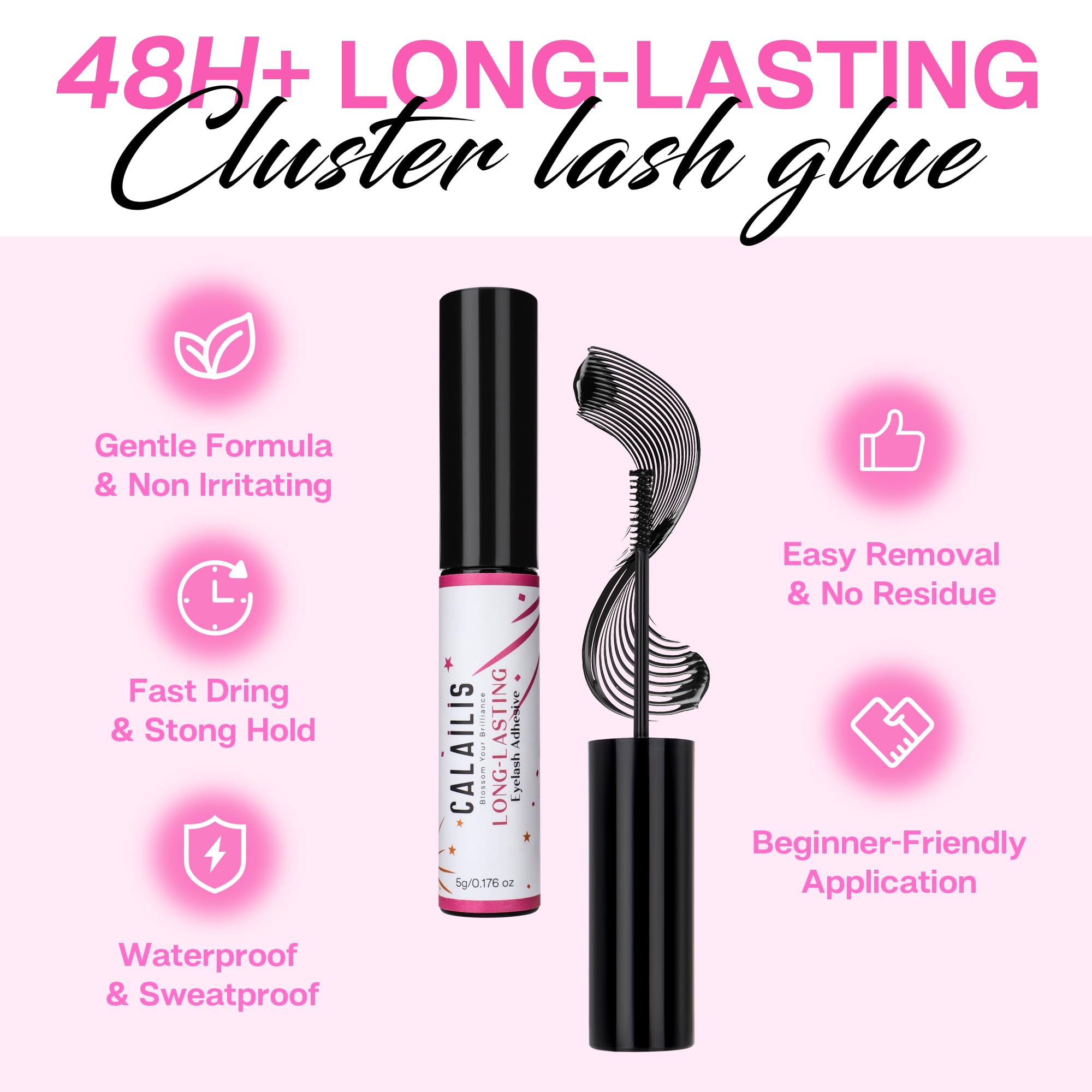 Calailis Lash Glue, Cluster Lash Glue For Diy Lash Extensions Super Strong Hold 48 Hours Long Lasting Lash Extension Glue For La
