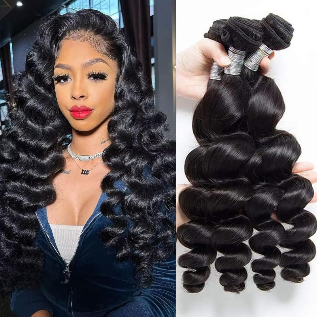 Ralisa Human Hair Bundles Loose Wave Bundles (18 20 22in) 10 A Brazilian Virgin 100% Unprocessed Human Hair Loose Deep Wavy 3 Bu