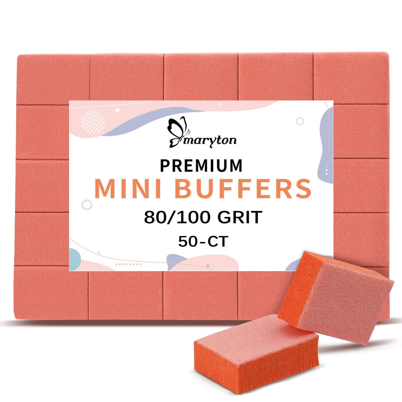 Maryton Mini Nail Buffer Blocks - 80/100 Grit Professional Salon Quality Orange Buffers for Nails - Buff Nails Prior to Applicat